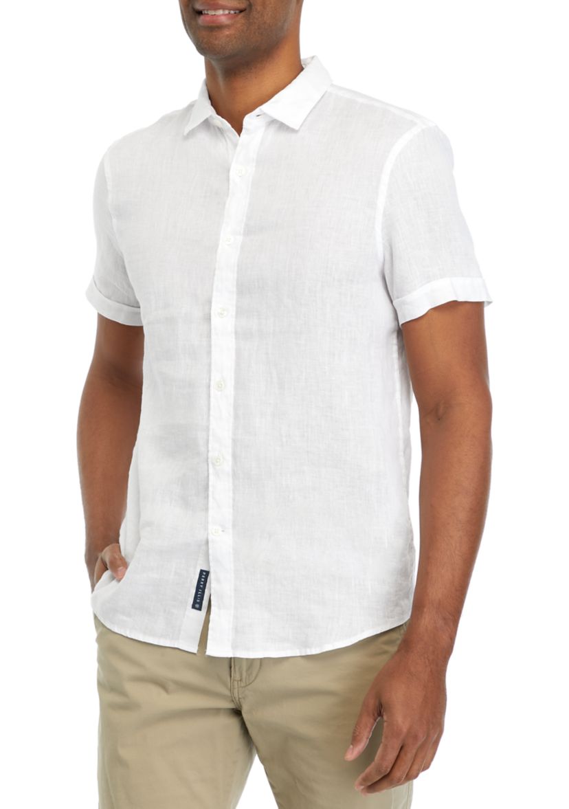 Mens Short Sleeve Solid Linen Woven Shirt