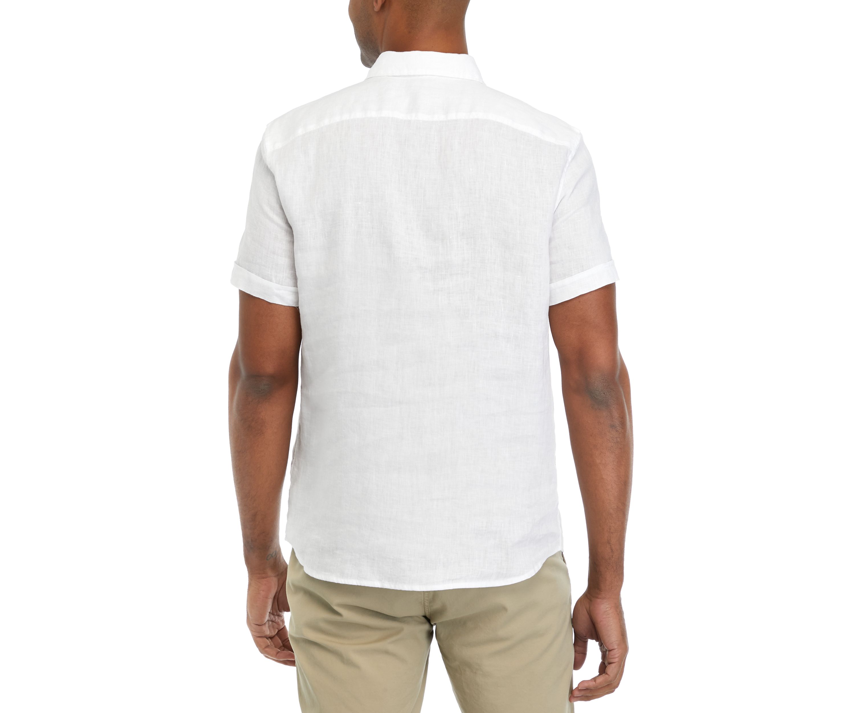 Mens Short Sleeve Solid Linen Woven Shirt