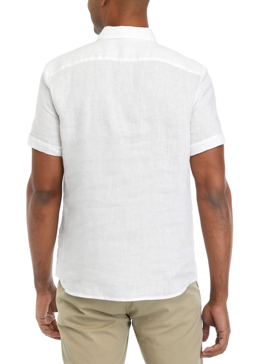 Mens Short Sleeve Solid Linen Woven Shirt