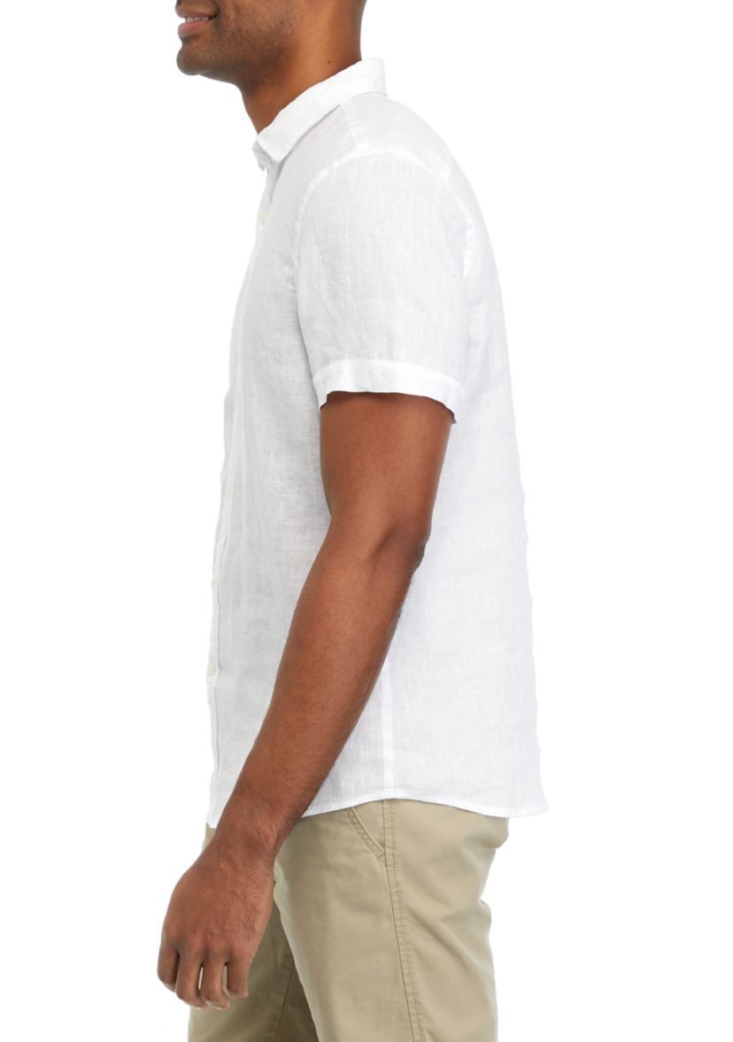 Mens Short Sleeve Solid Linen Woven Shirt