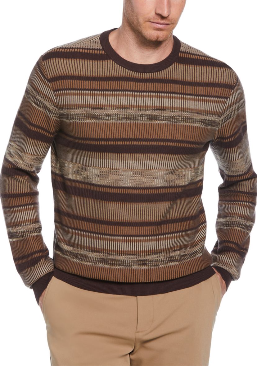 Mens Varigated Stripe Long Sleeve Crew Neck Sweater