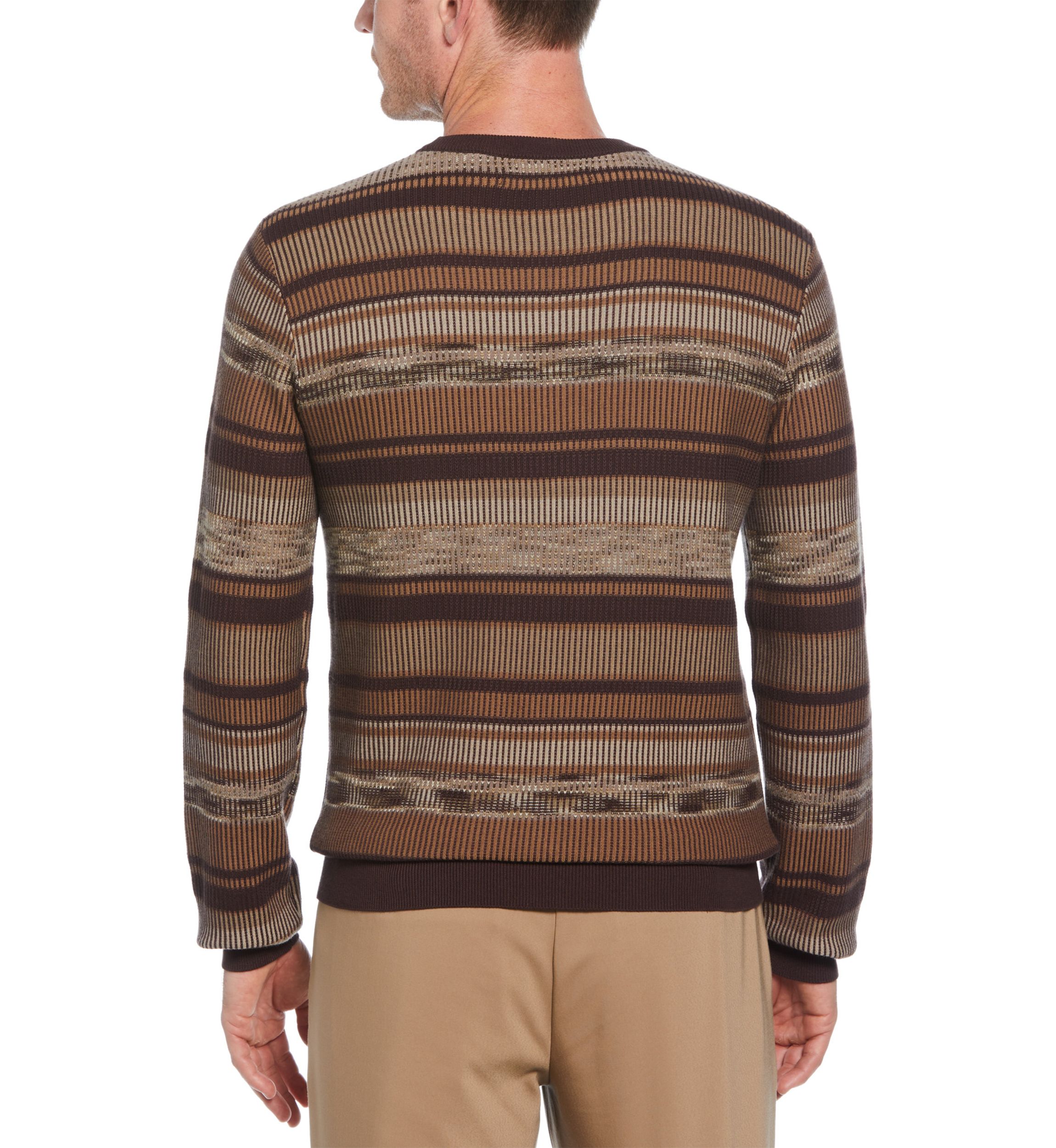 Mens Varigated Stripe Long Sleeve Crew Neck Sweater