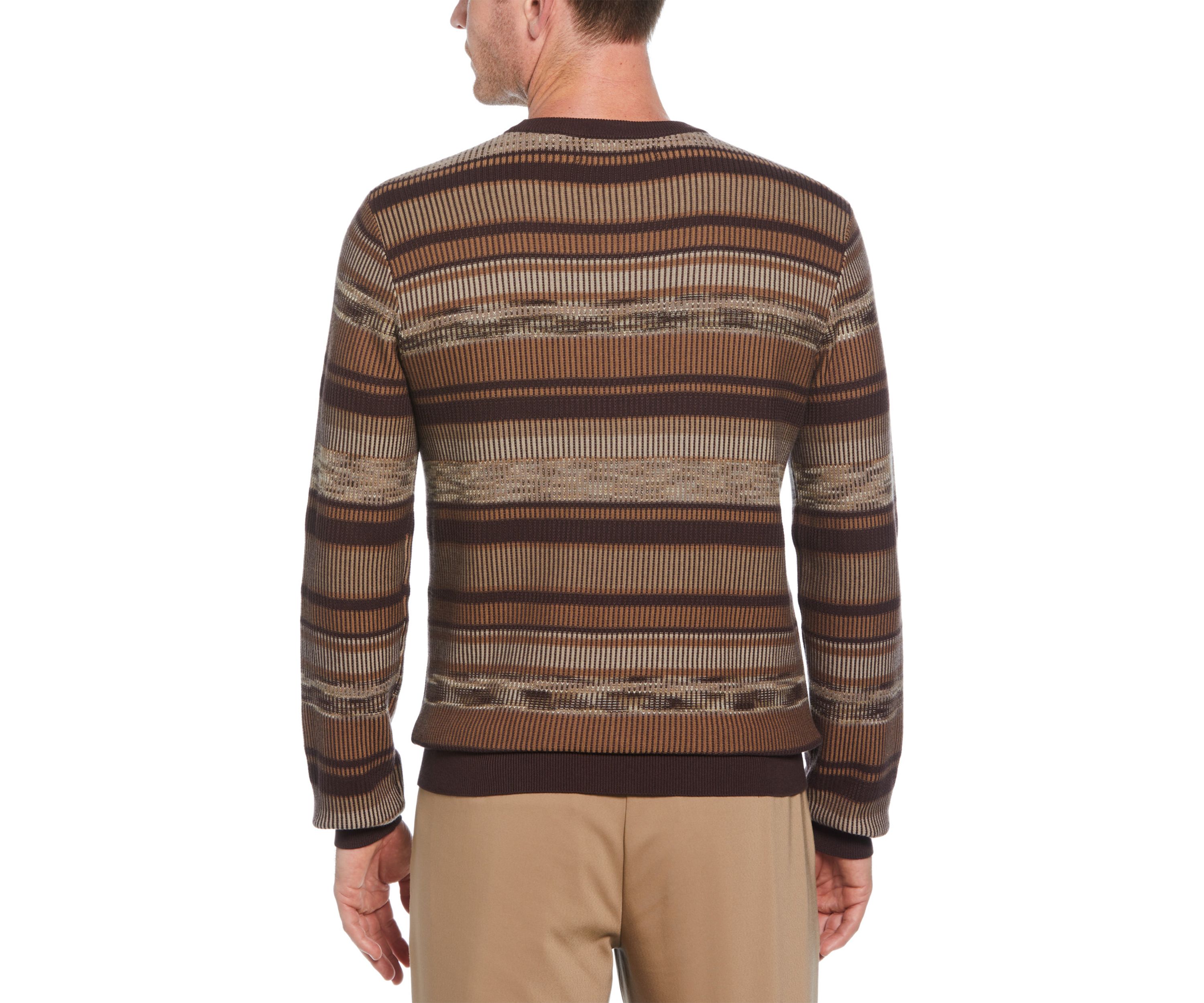 Mens Varigated Stripe Long Sleeve Crew Neck Sweater