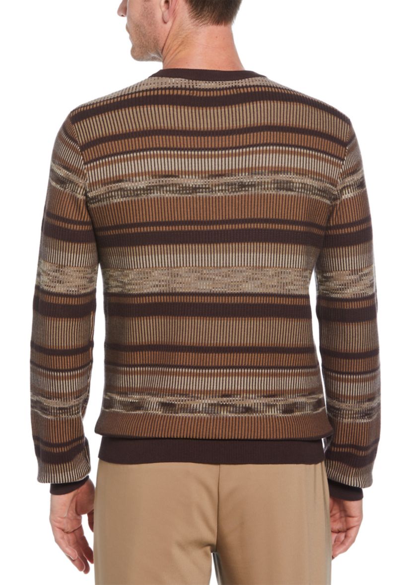 Mens Varigated Stripe Long Sleeve Crew Neck Sweater