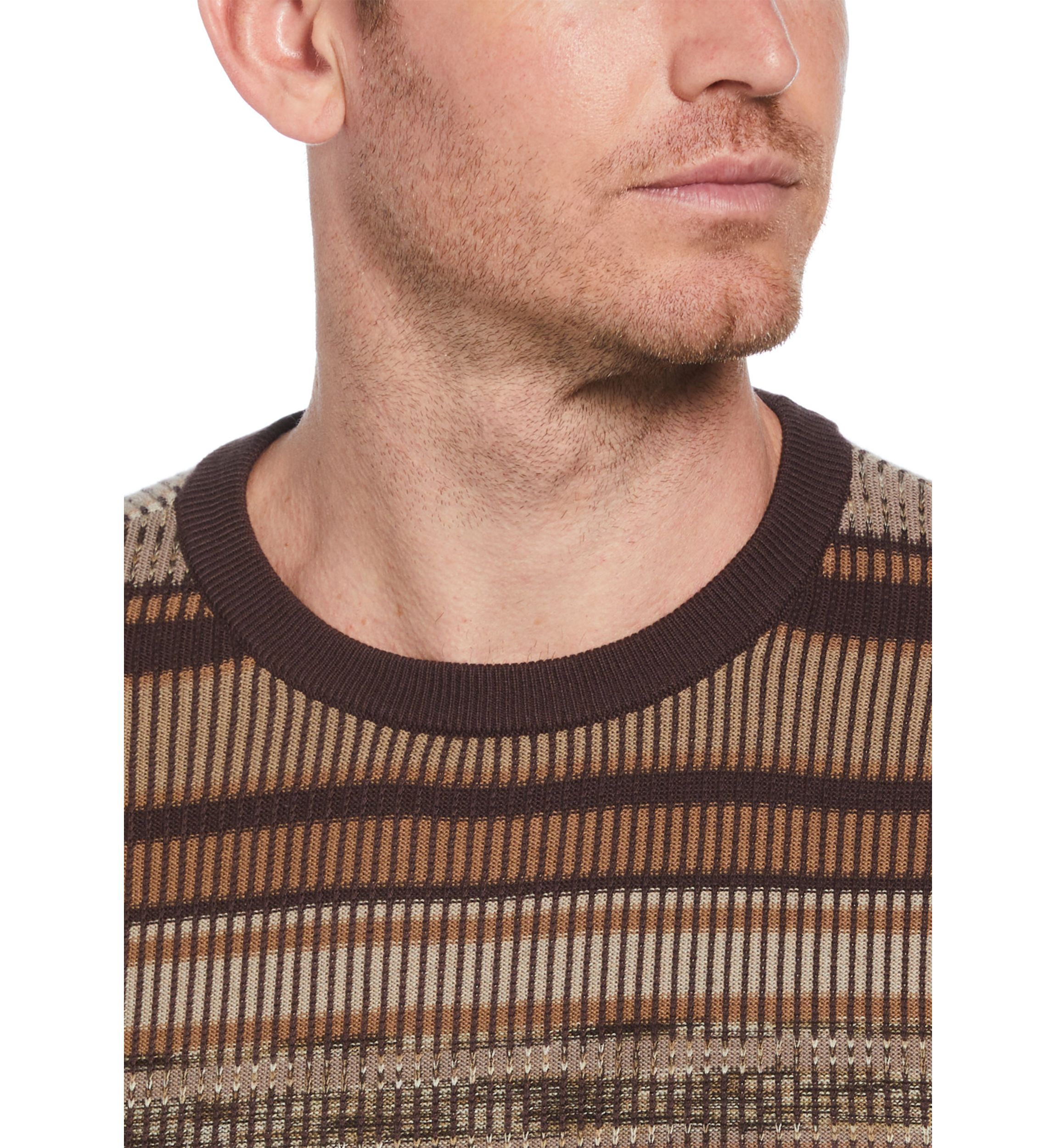 Mens Varigated Stripe Long Sleeve Crew Neck Sweater