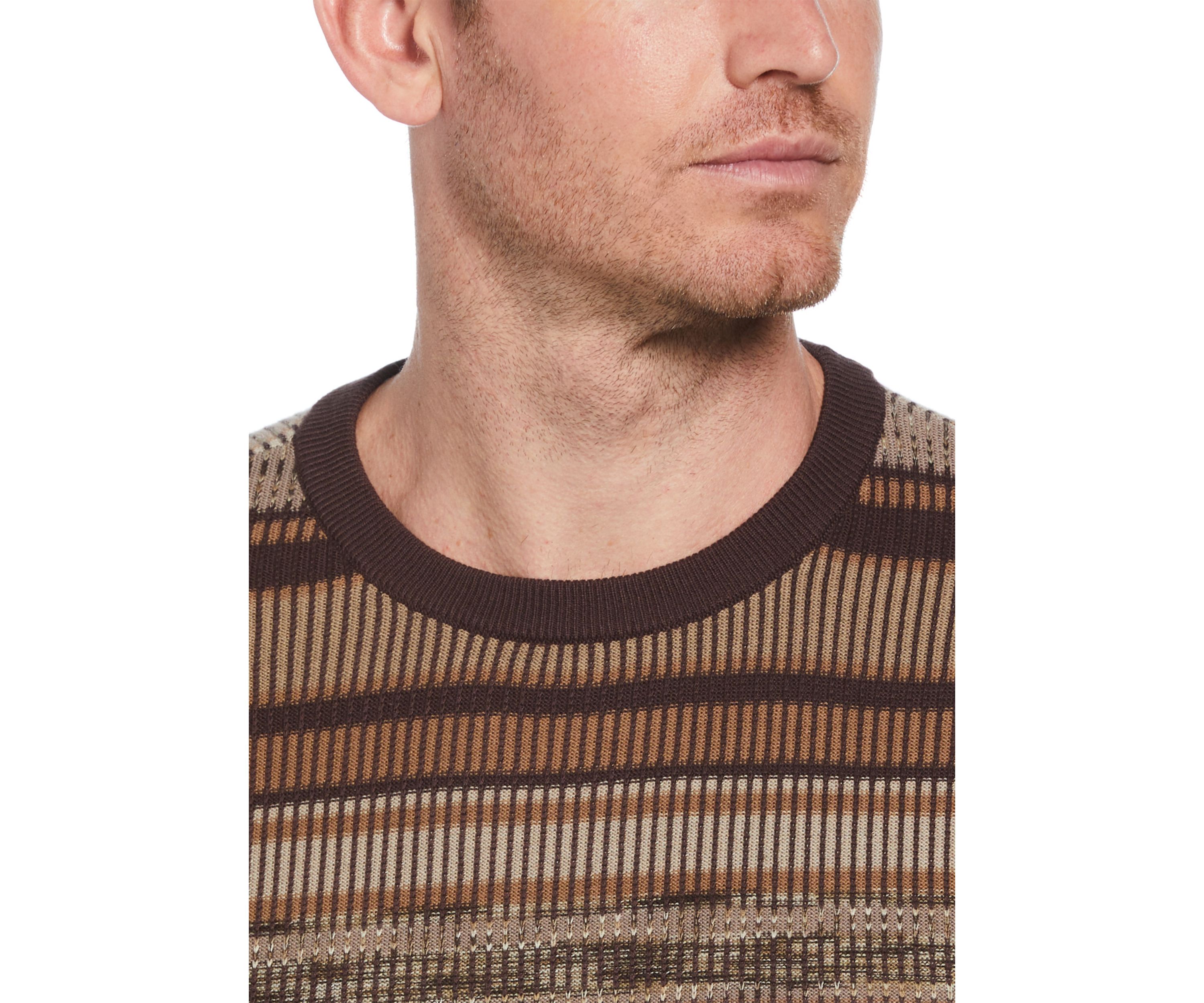 Mens Varigated Stripe Long Sleeve Crew Neck Sweater