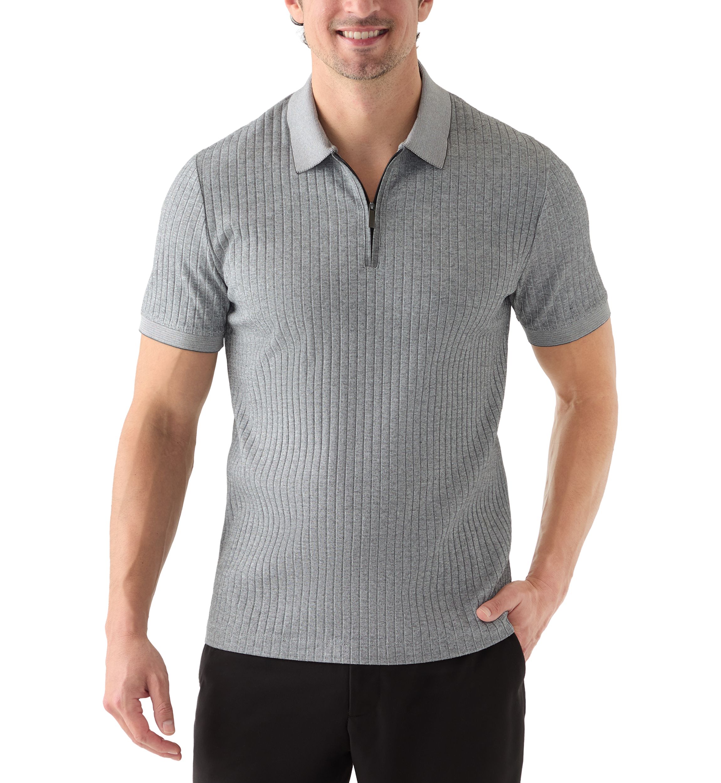 Ribbed 1/4 Zip Polo Shirt 