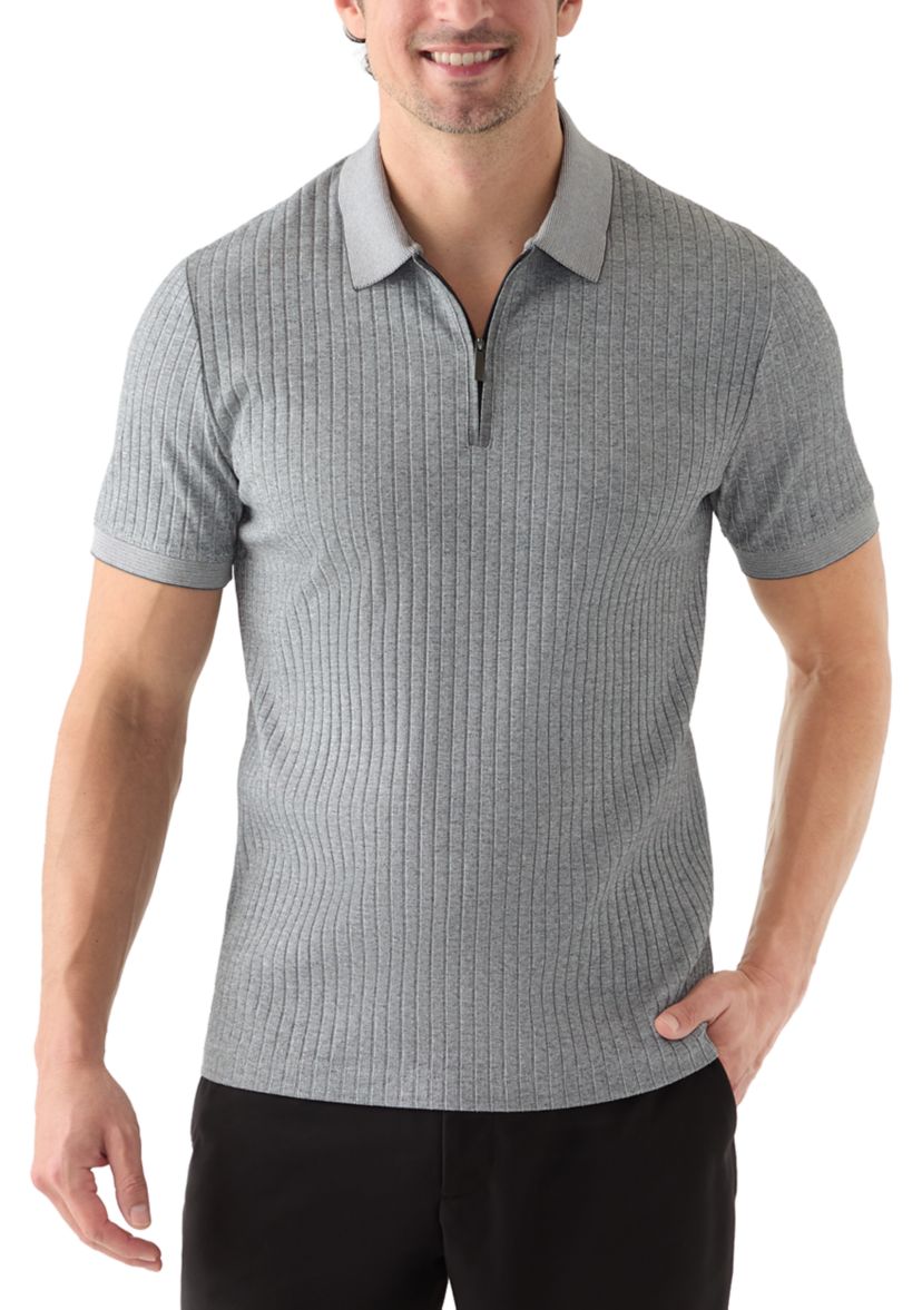 Ribbed 1/4 Zip Polo Shirt 