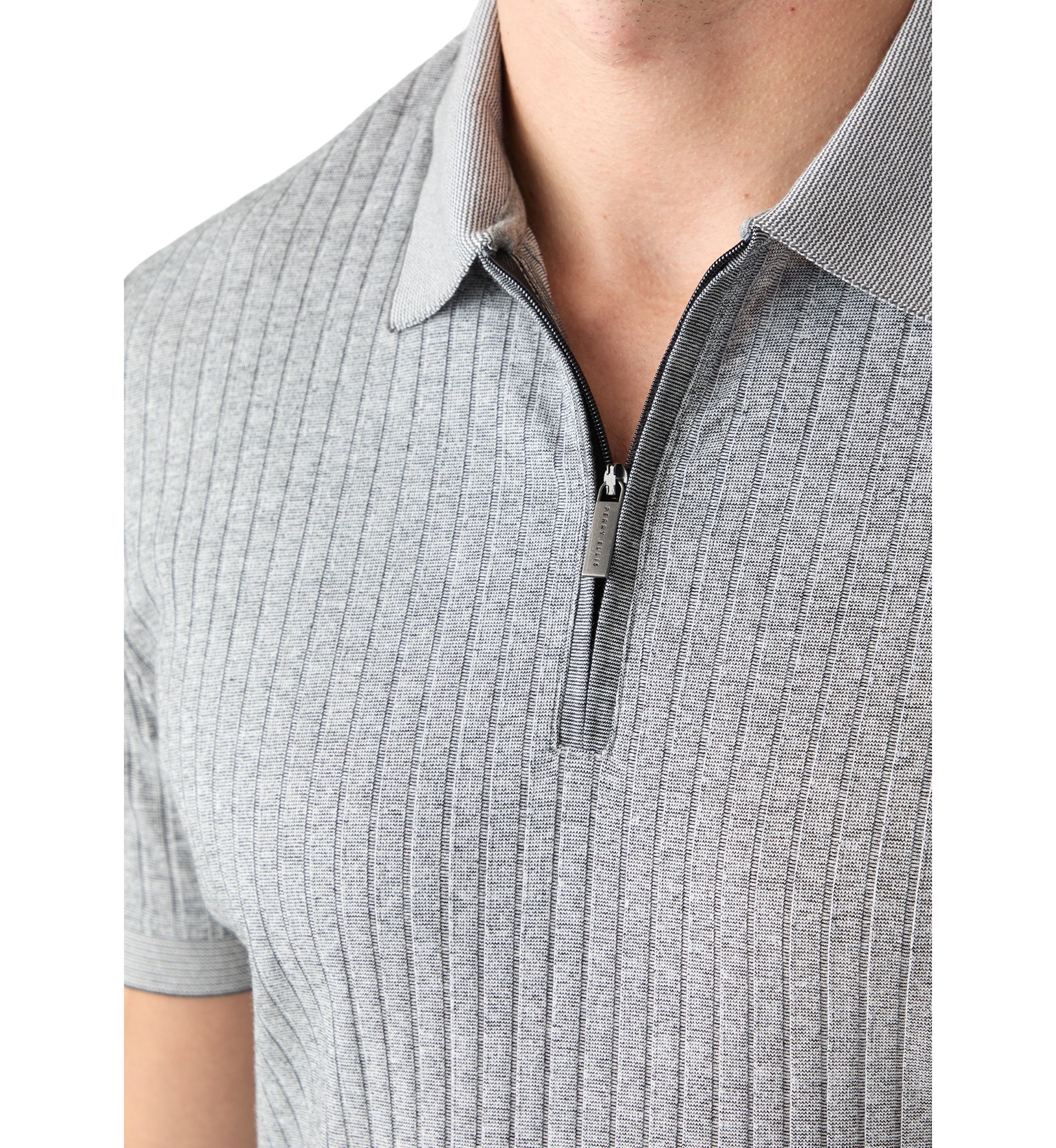 Ribbed 1/4 Zip Polo Shirt 