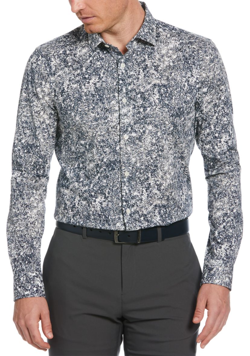 Long Sleeve Foliage Print Button Up Shirt 