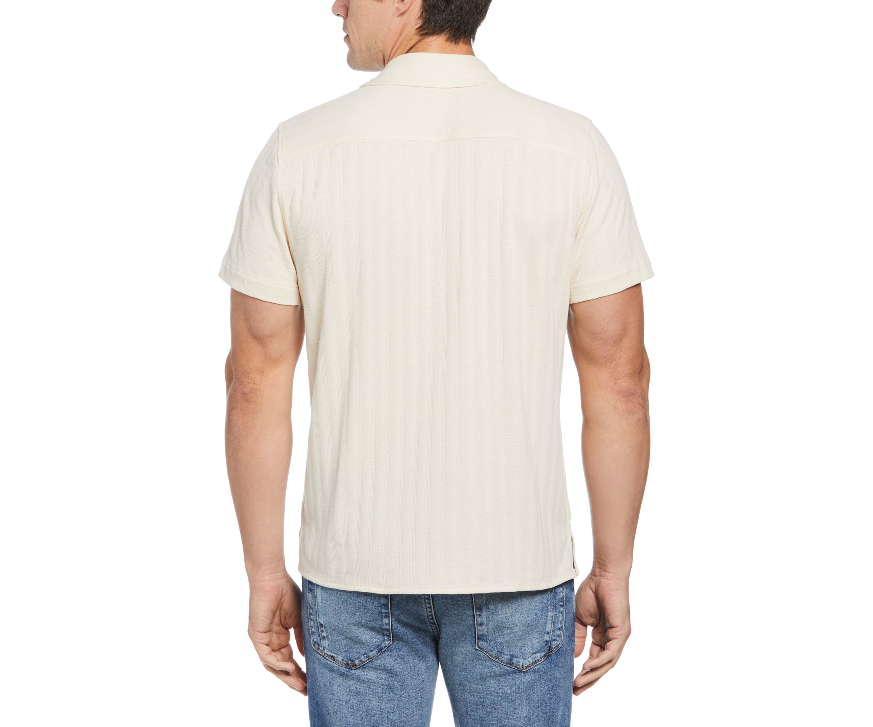 Mens Short Sleeve Textured Stripe Camp Shirt