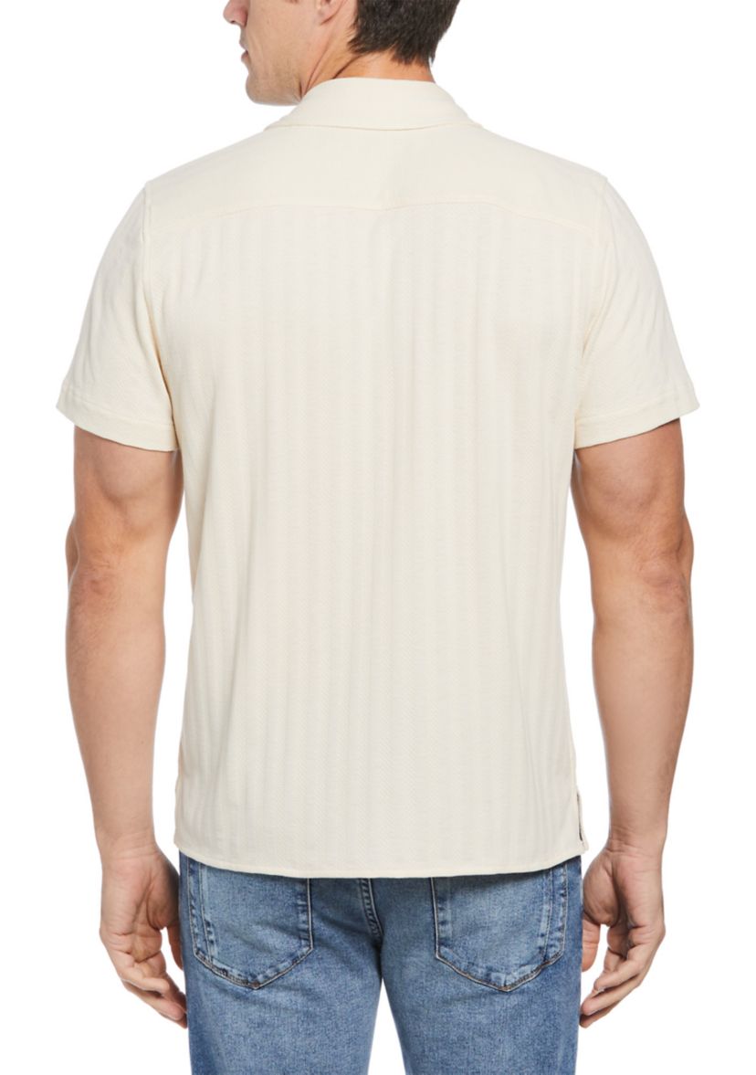 Mens Short Sleeve Textured Stripe Camp Shirt