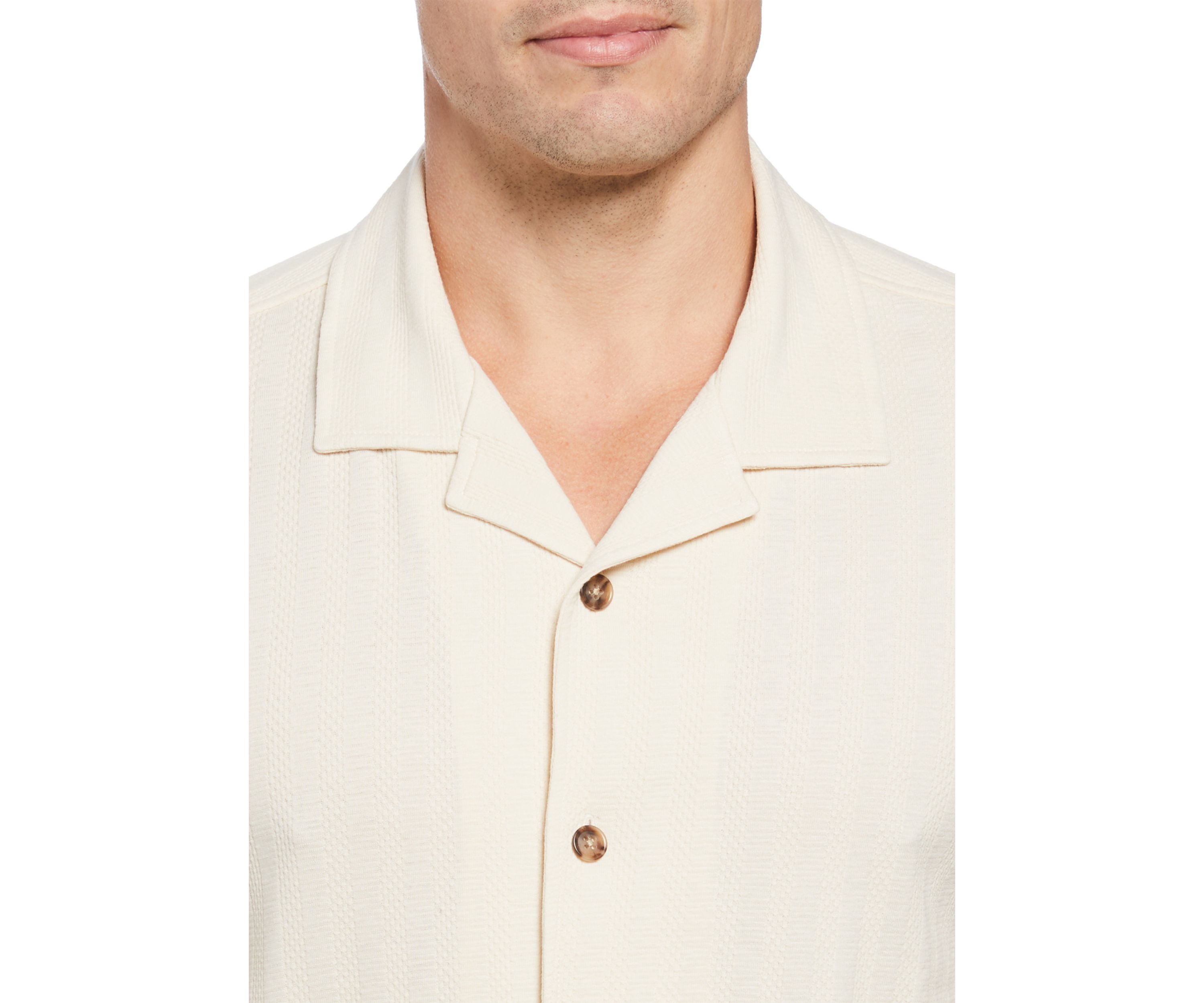 Mens Short Sleeve Textured Stripe Camp Shirt