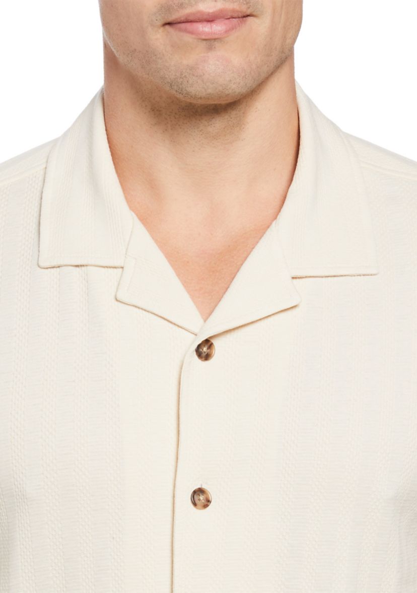Mens Short Sleeve Textured Stripe Camp Shirt