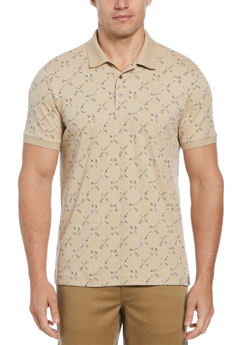 Mens Floral Diamond Printed Polo Shirt
