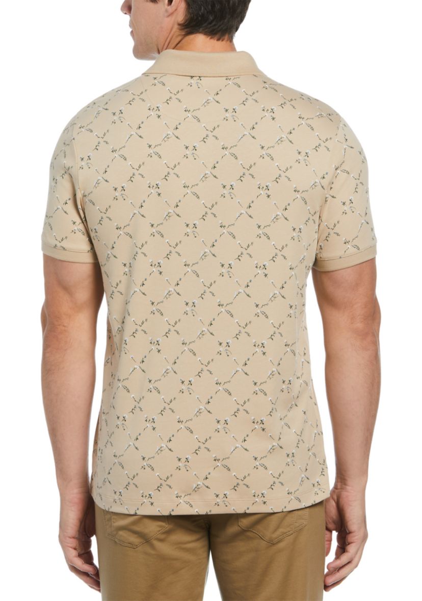 Mens Floral Diamond Printed Polo Shirt