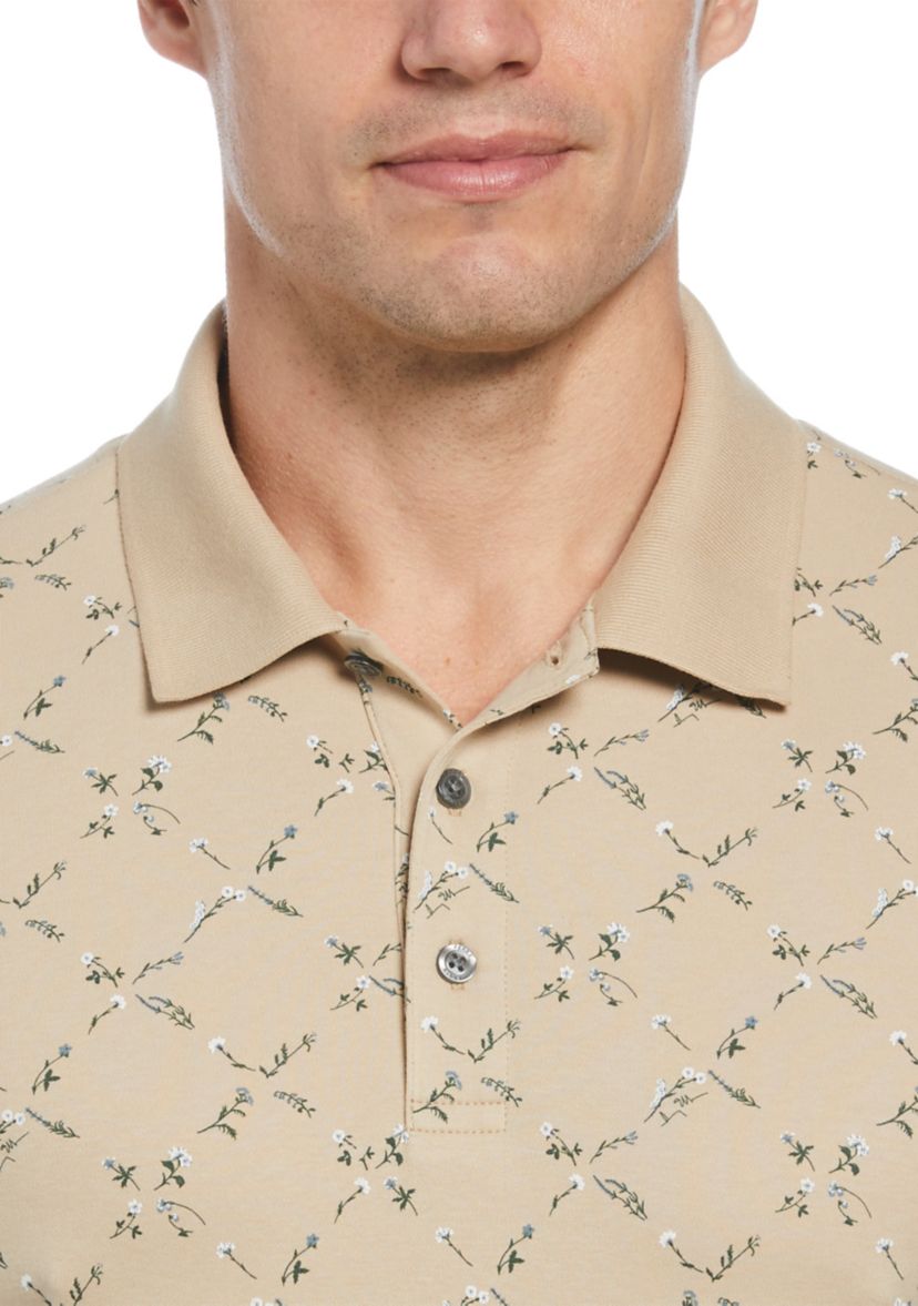 Mens Floral Diamond Printed Polo Shirt