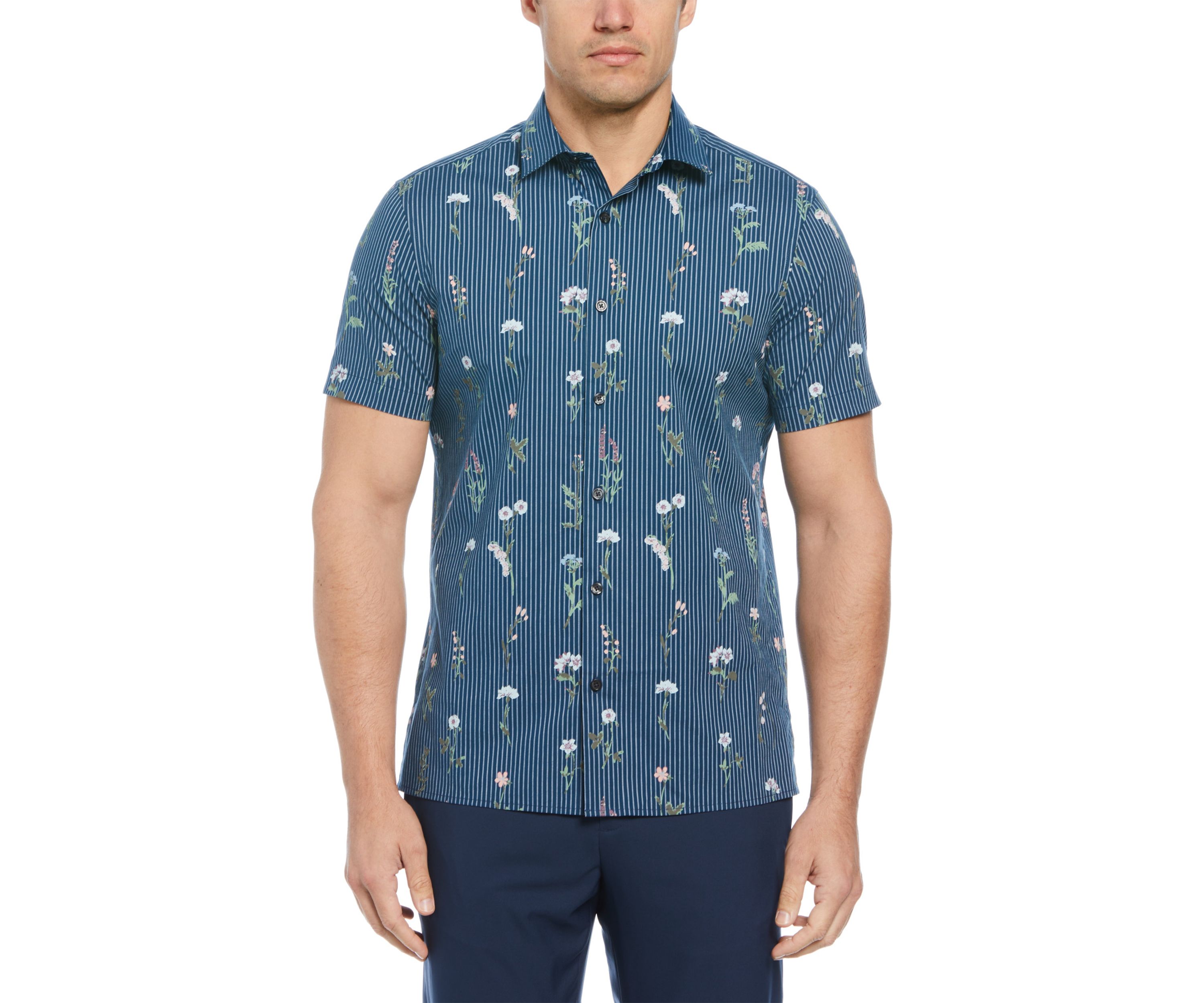 Mens Slim Vertical Floral Printed Shirt