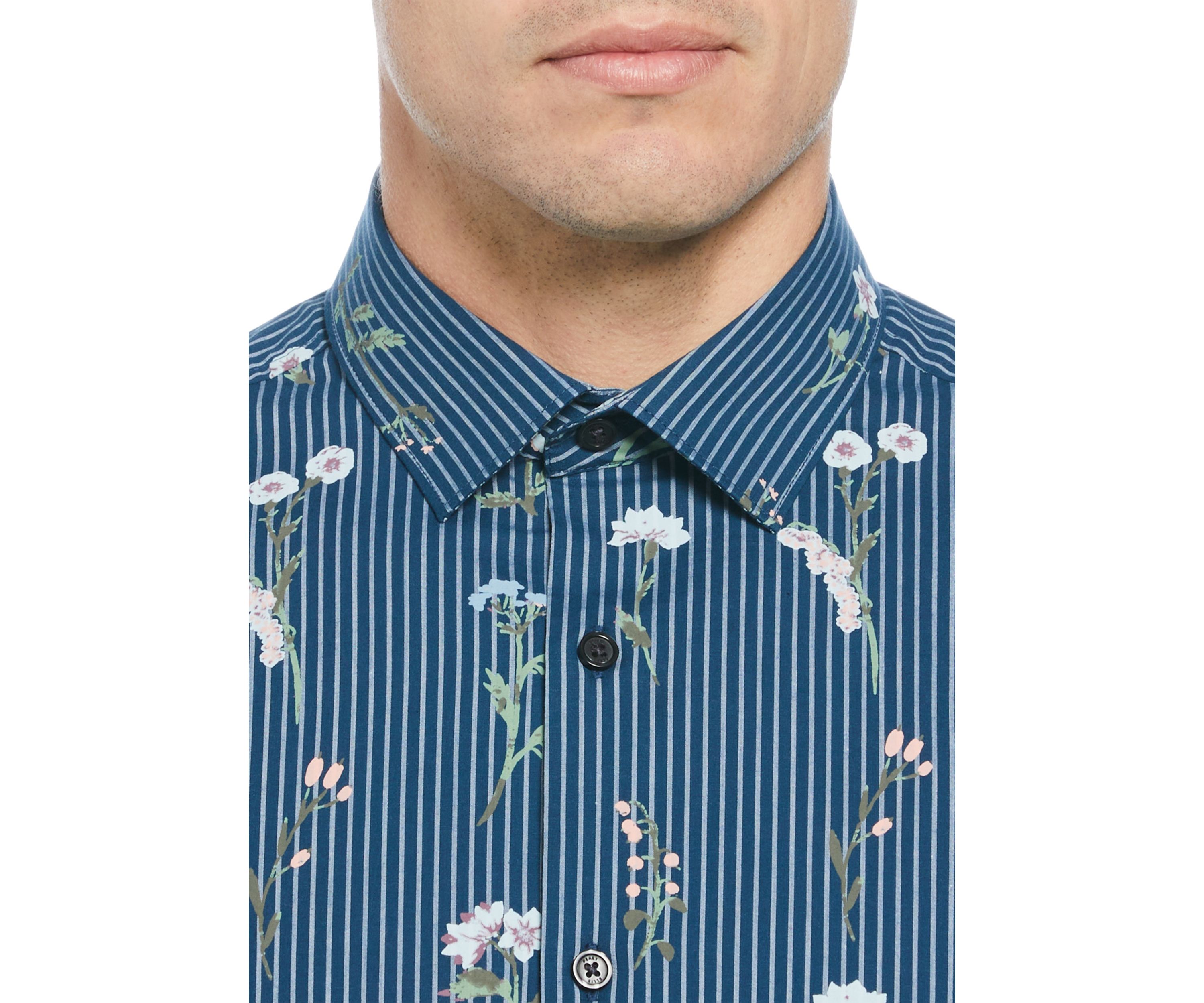 Mens Slim Vertical Floral Printed Shirt