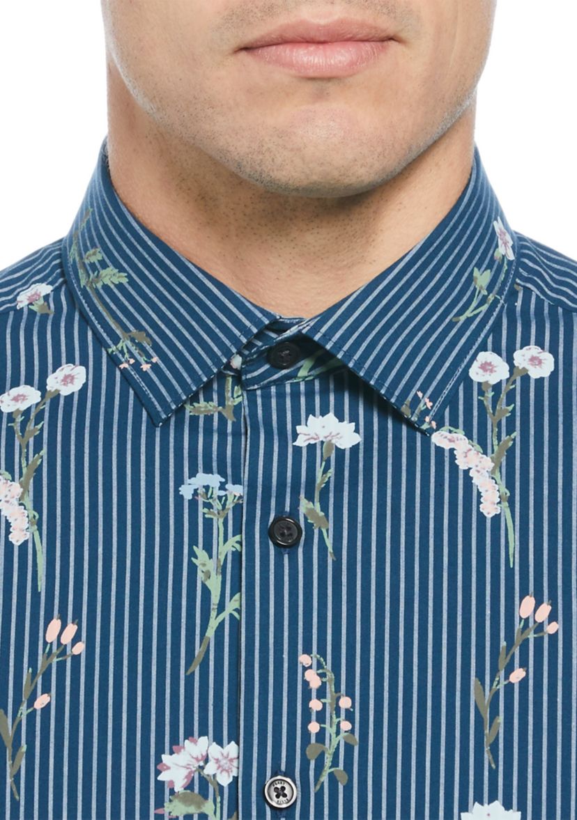 Mens Slim Vertical Floral Printed Shirt
