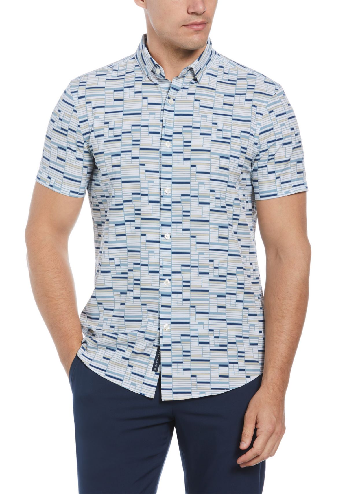 Mens Geometric Tile Printed Button Down Shirt