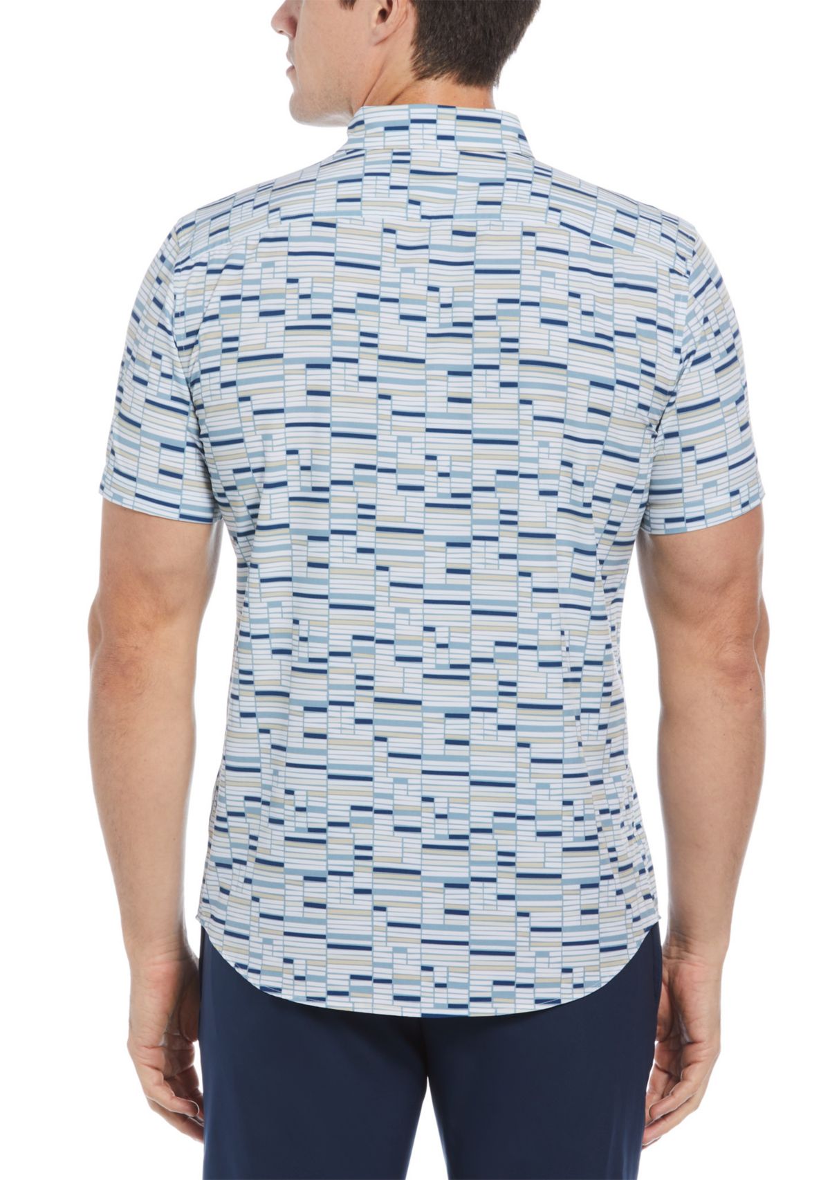 Mens Geometric Tile Printed Button Down Shirt