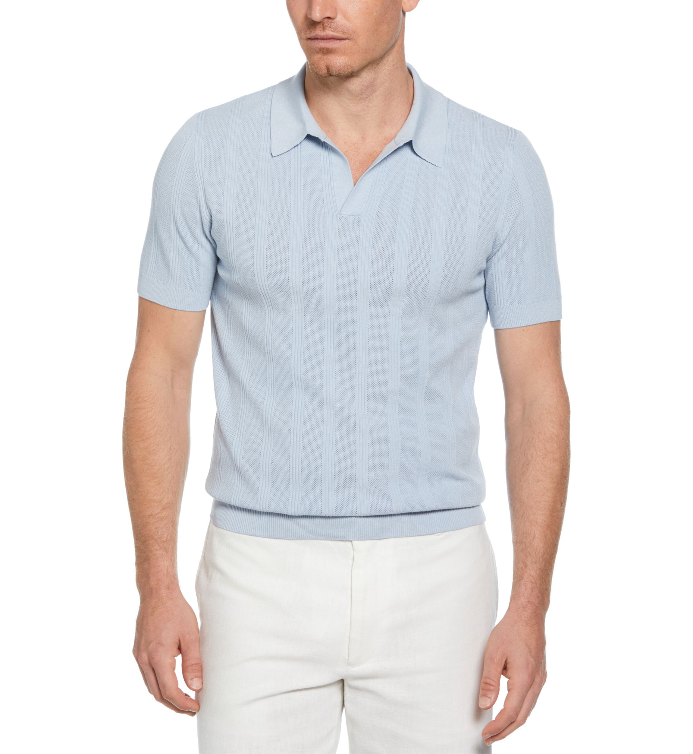 Mens Short Sleeve Mesh Stripe Polo Shirt