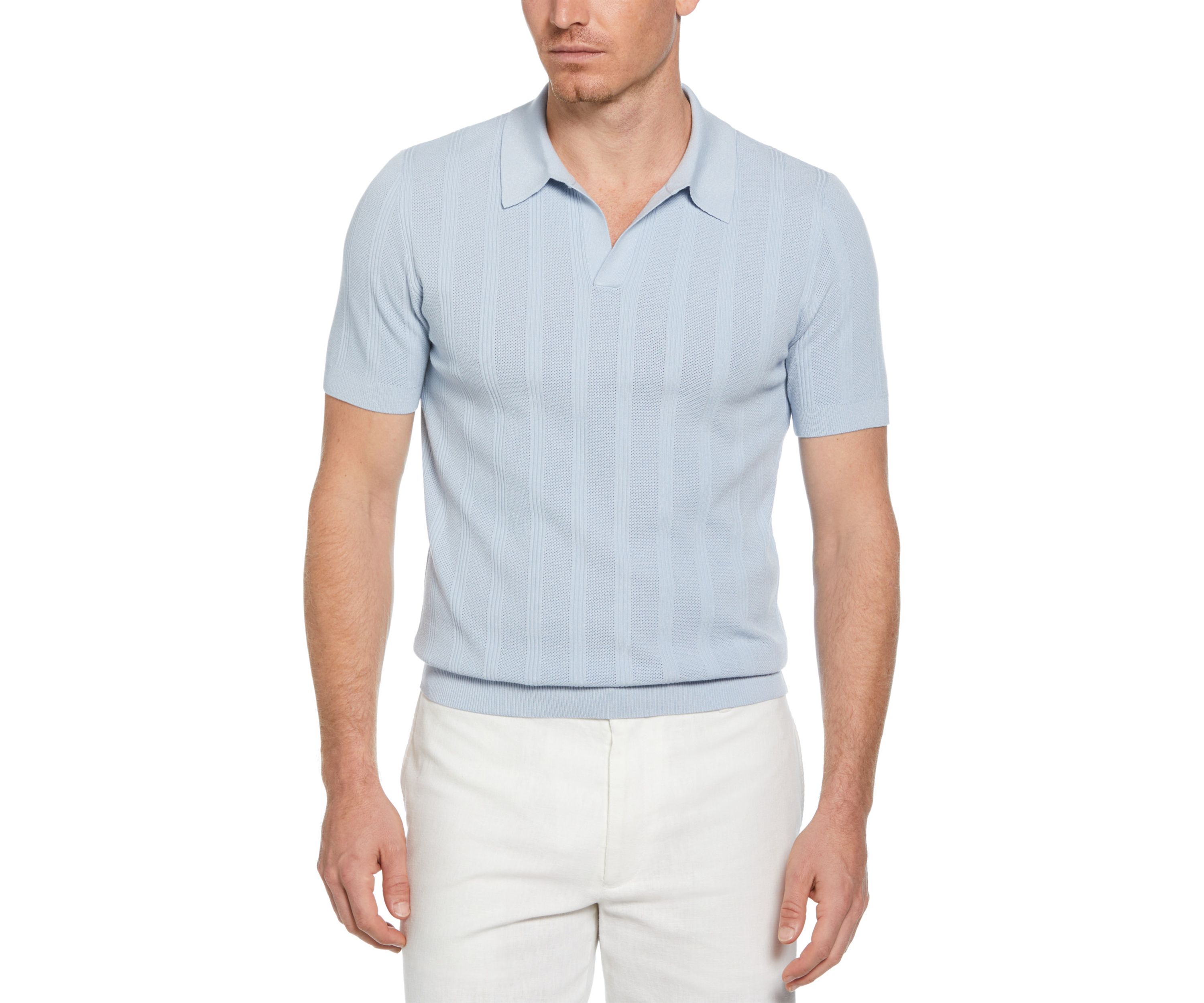 Mens Short Sleeve Mesh Stripe Polo Shirt