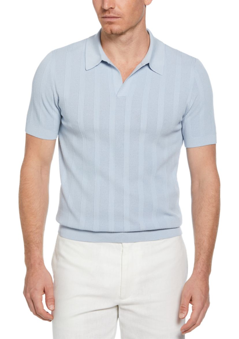 Mens Short Sleeve Mesh Stripe Polo Shirt