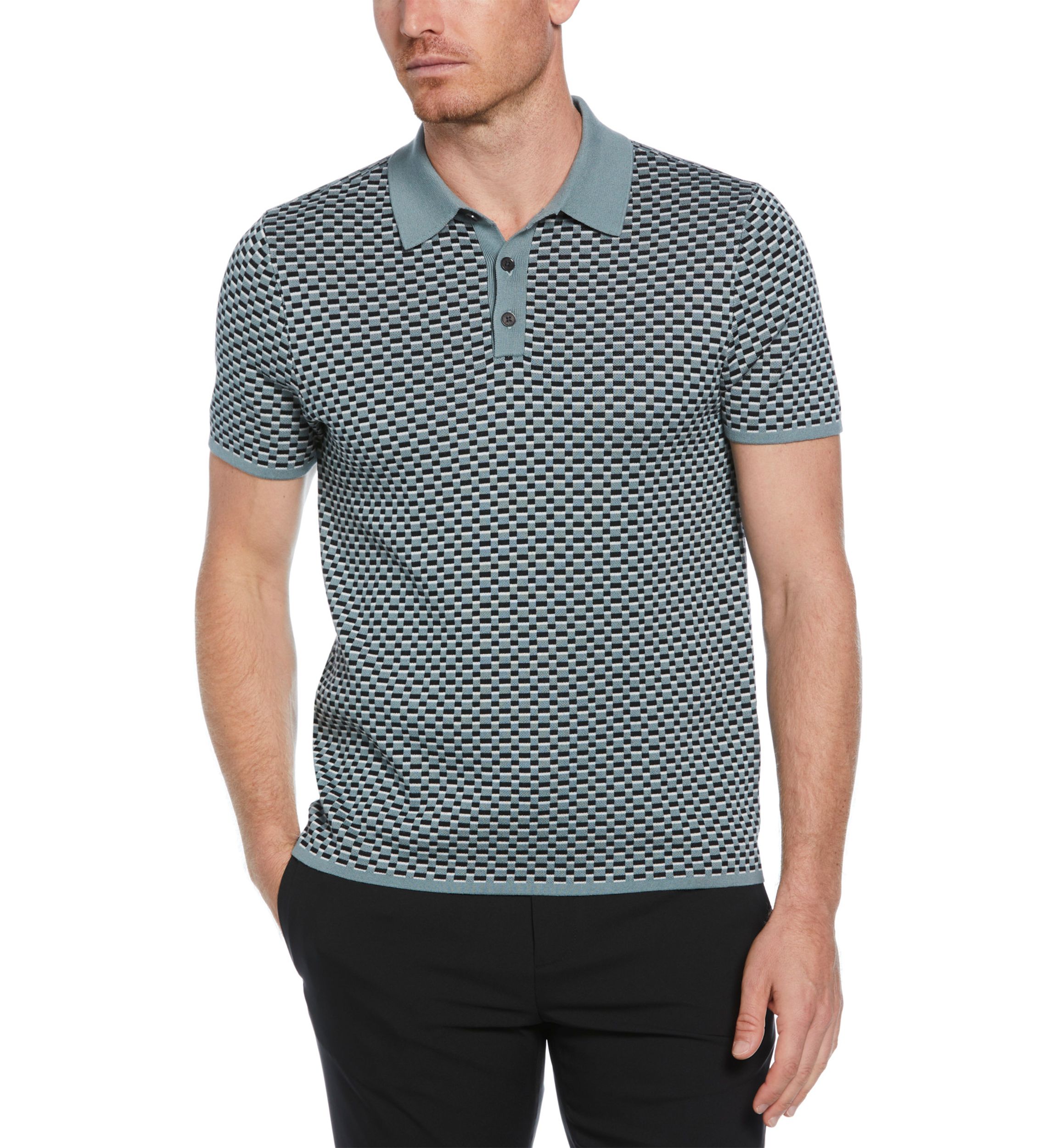Mens Short Sleeve Geometric Polo Shirt 