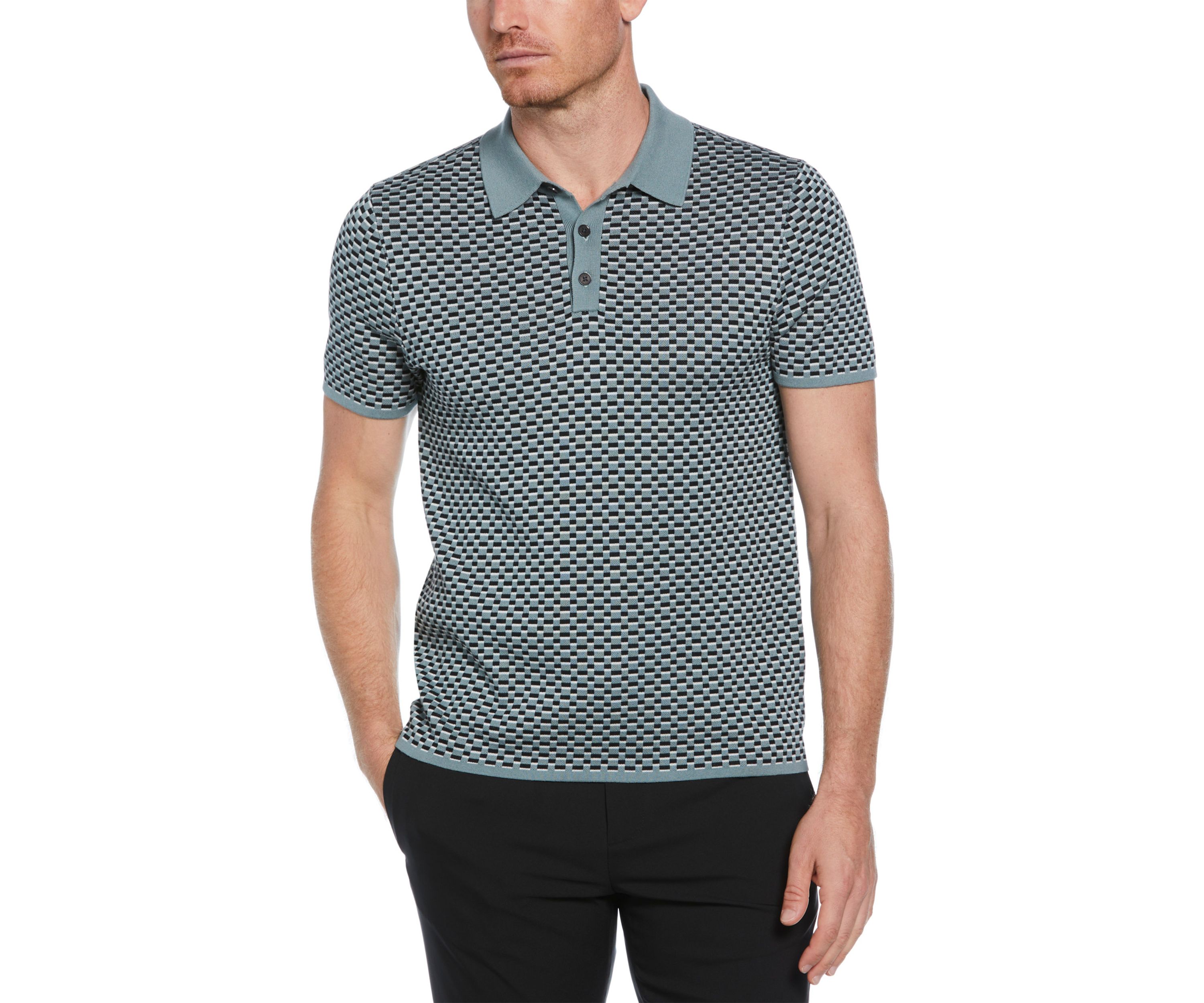 Mens Short Sleeve Geometric Polo Shirt 