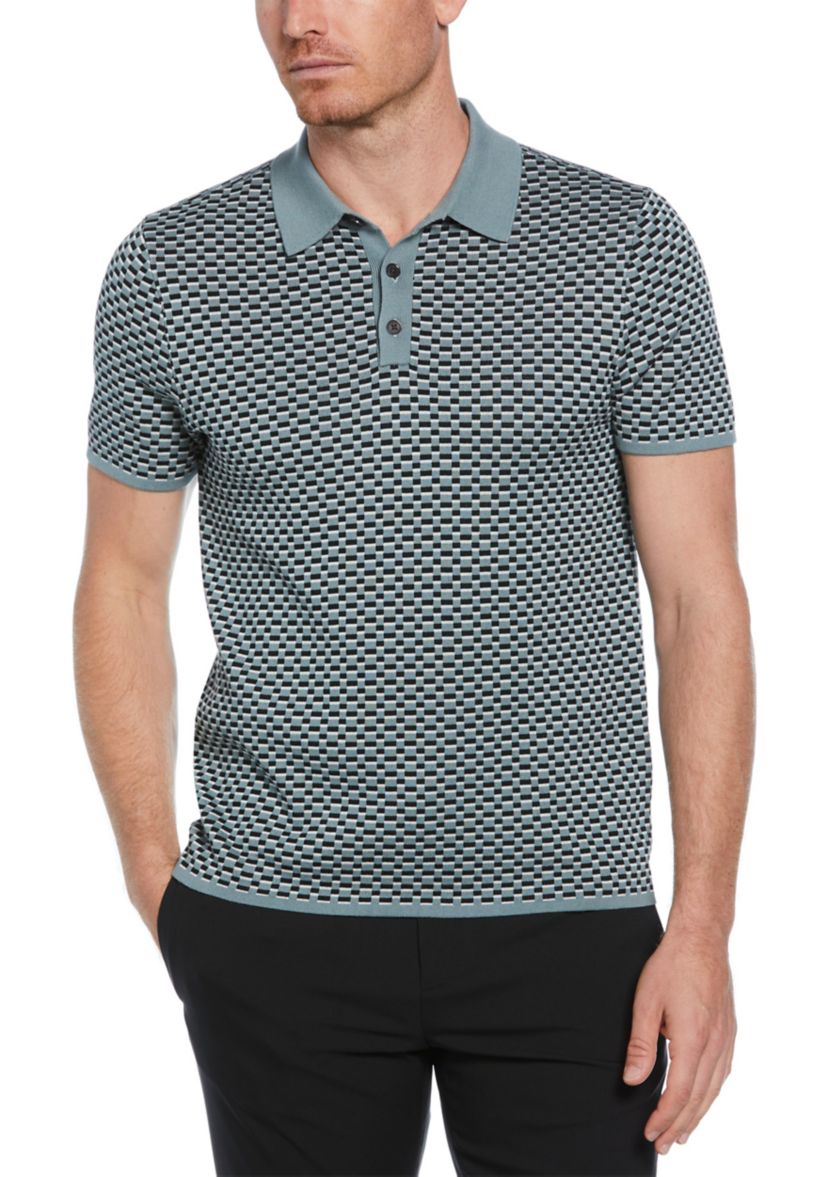 Mens Short Sleeve Geometric Polo Shirt 