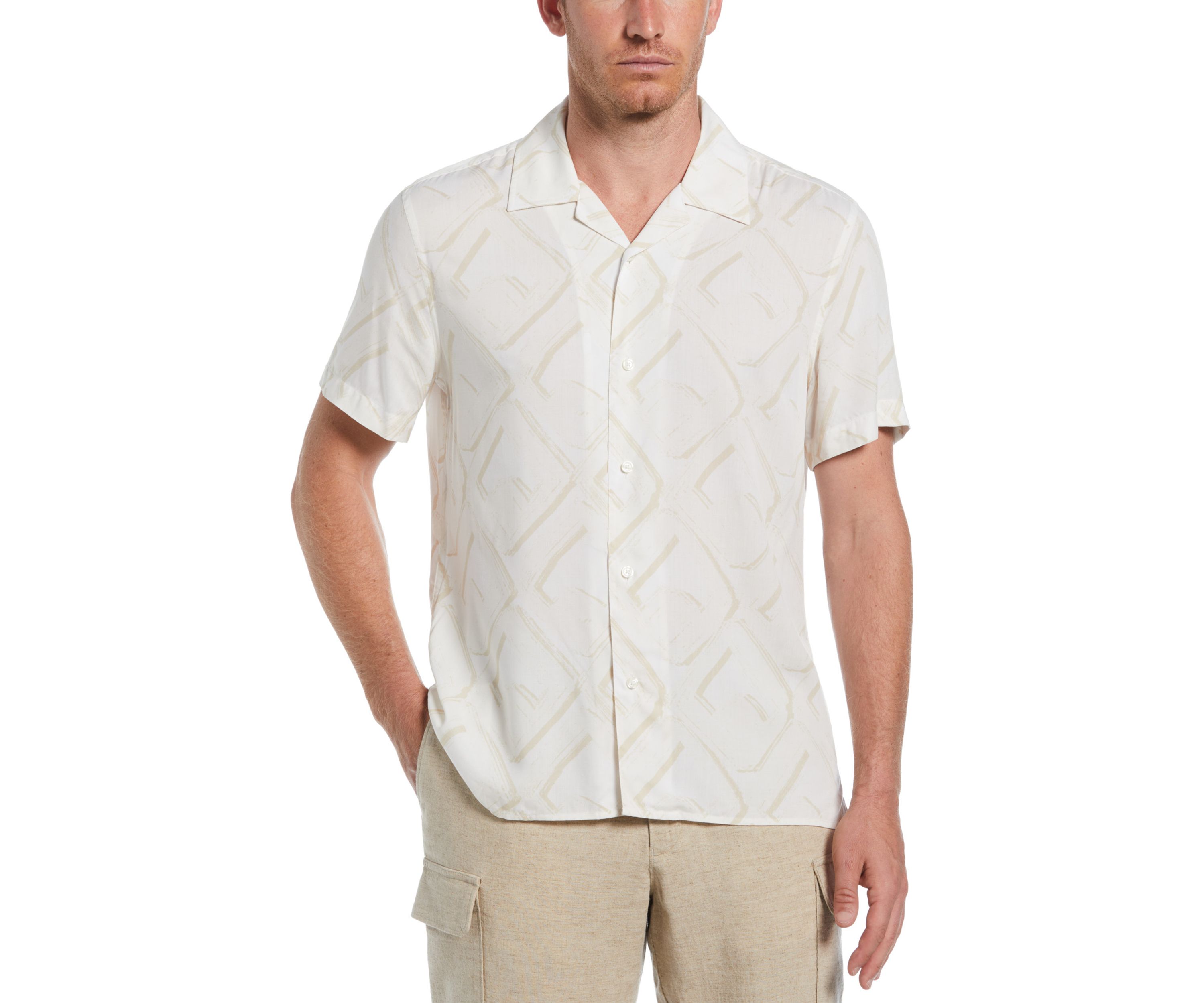 Mens Short Sleeve Abstract Linen Shirt
