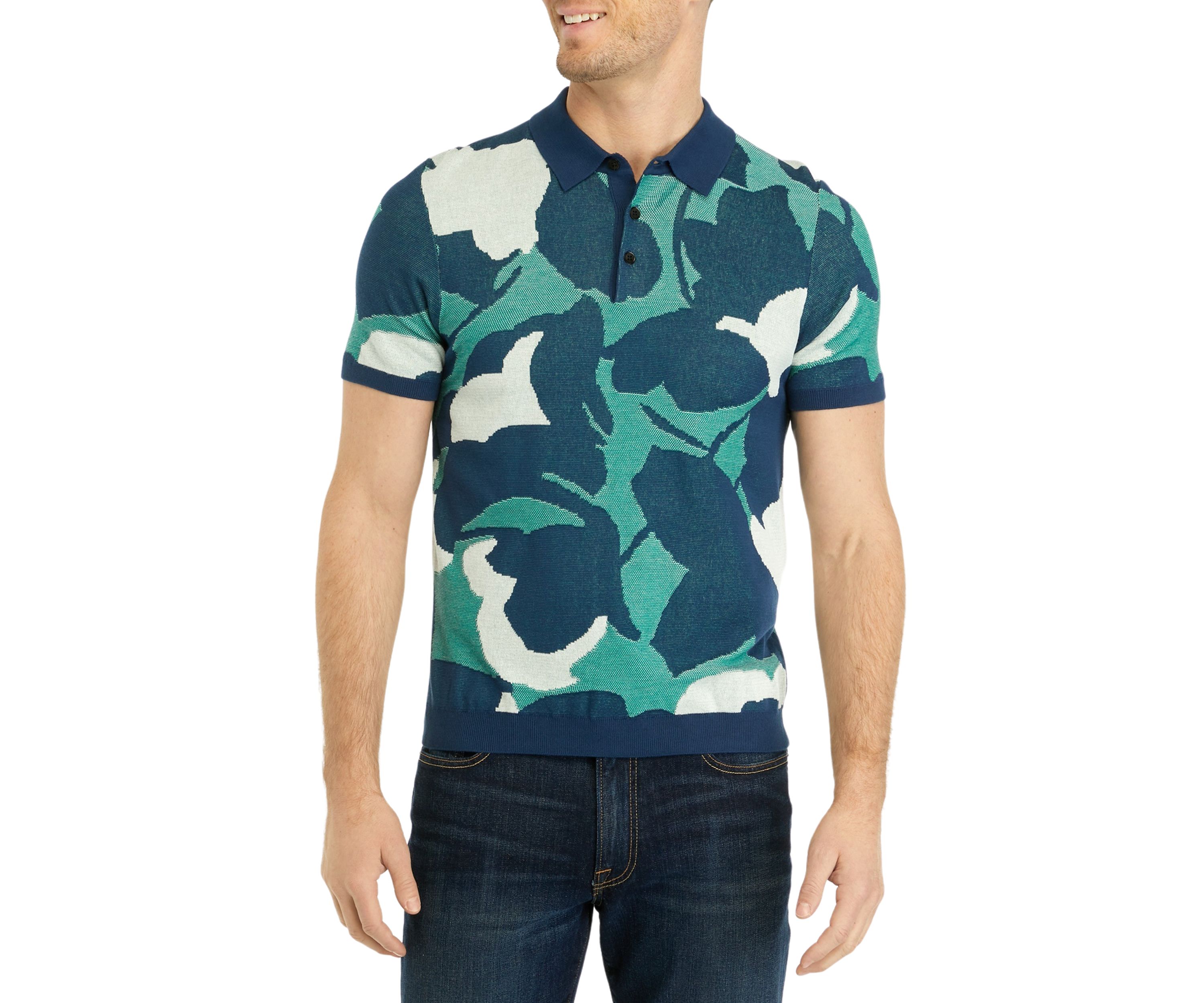Mens Short Sleeve Floral Print Polo Shirt