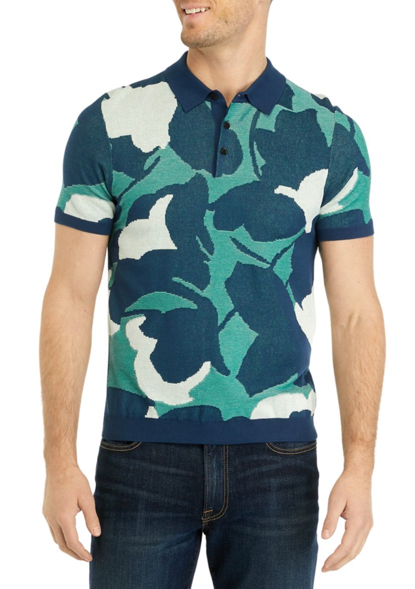 Mens Short Sleeve Floral Print Polo Shirt