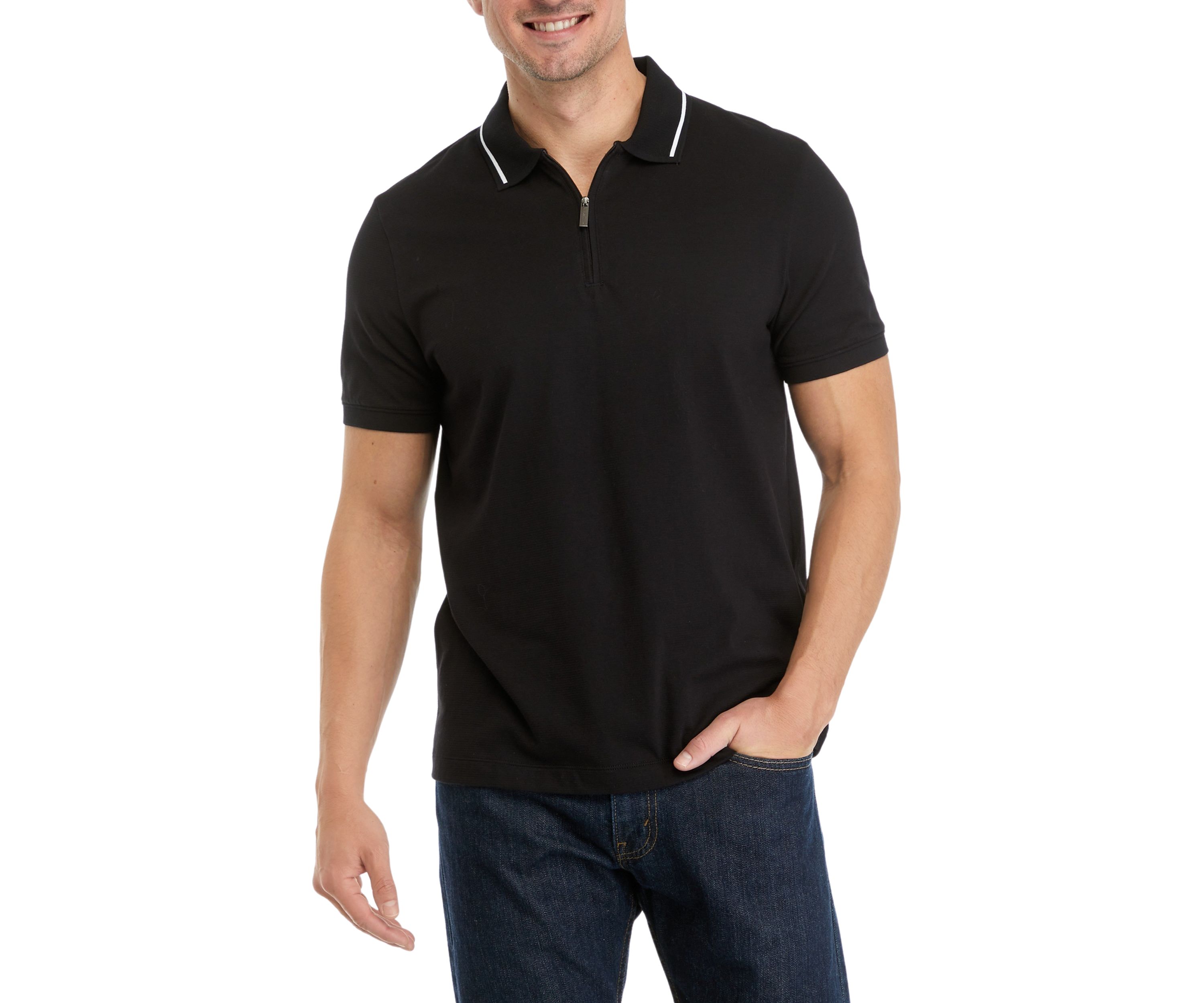 Mens Short Sleeve Zip Polo Shirt