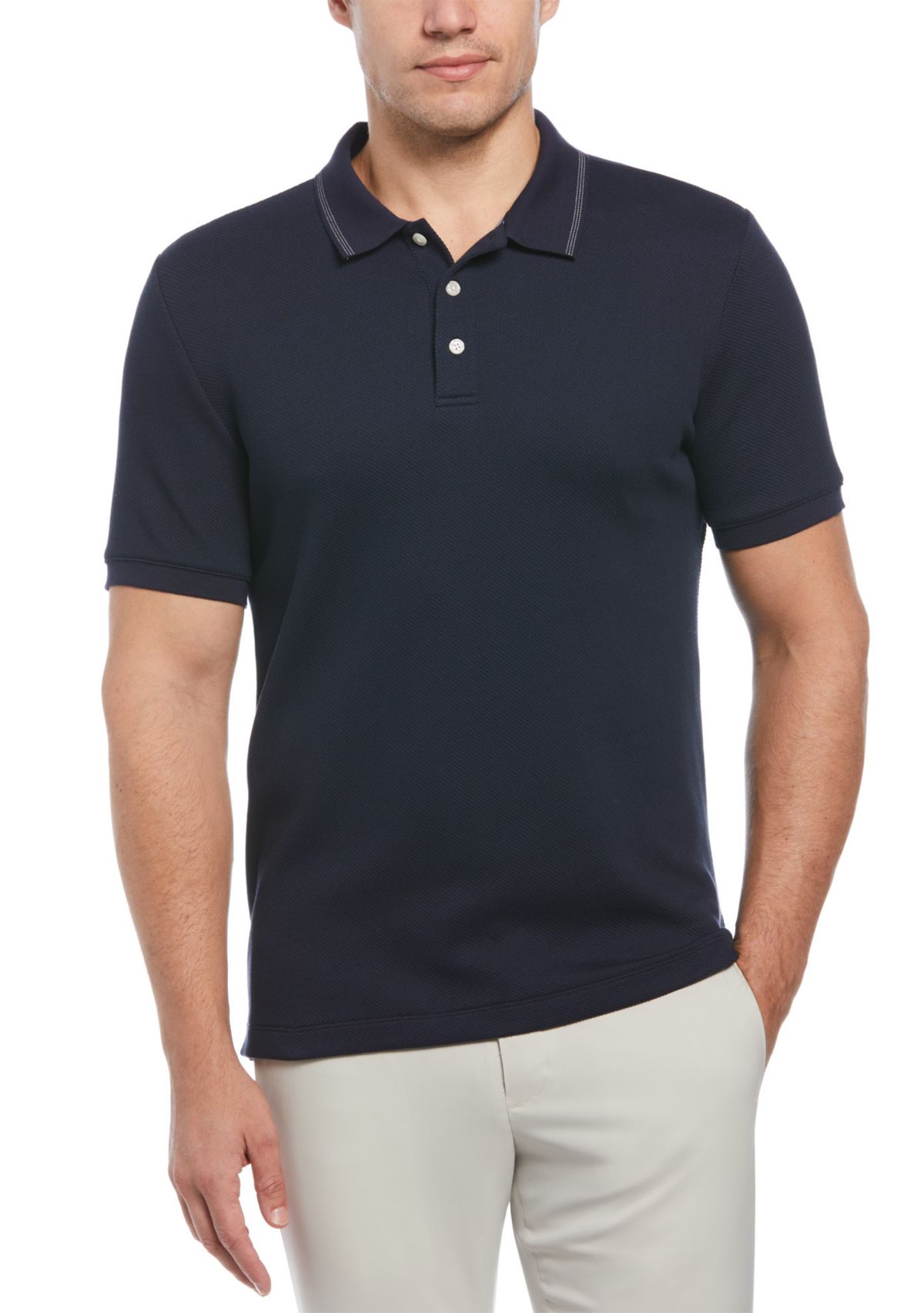 Mens Short Sleeve Textured Button Polo Shirt