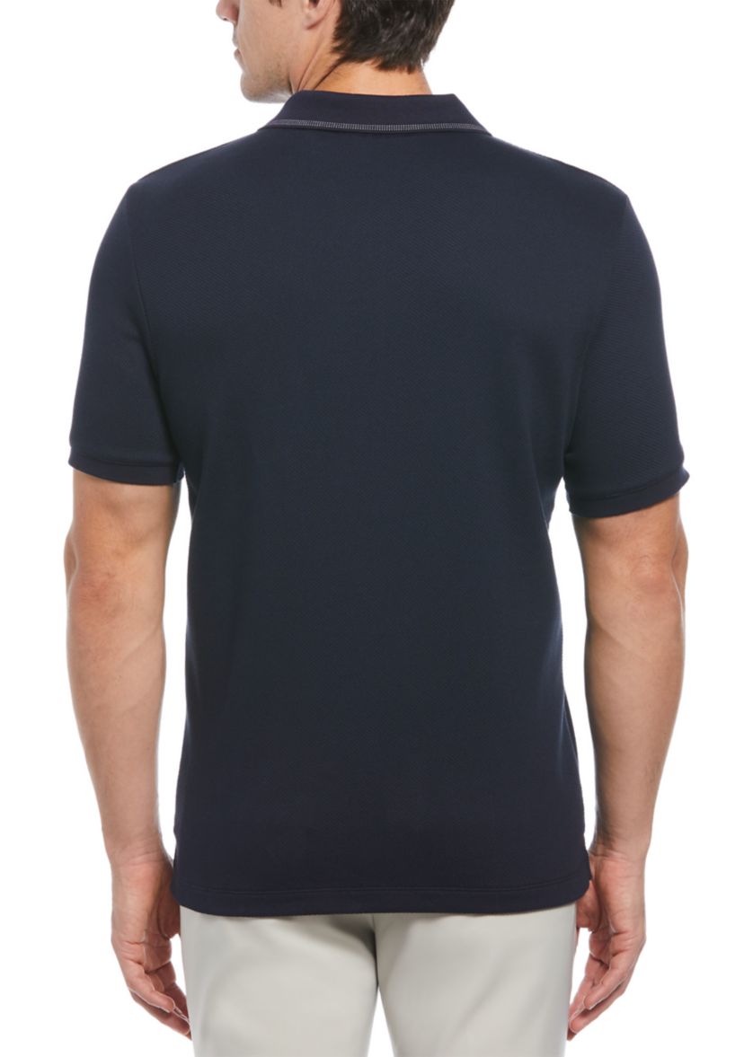 Mens Short Sleeve Textured Button Polo Shirt