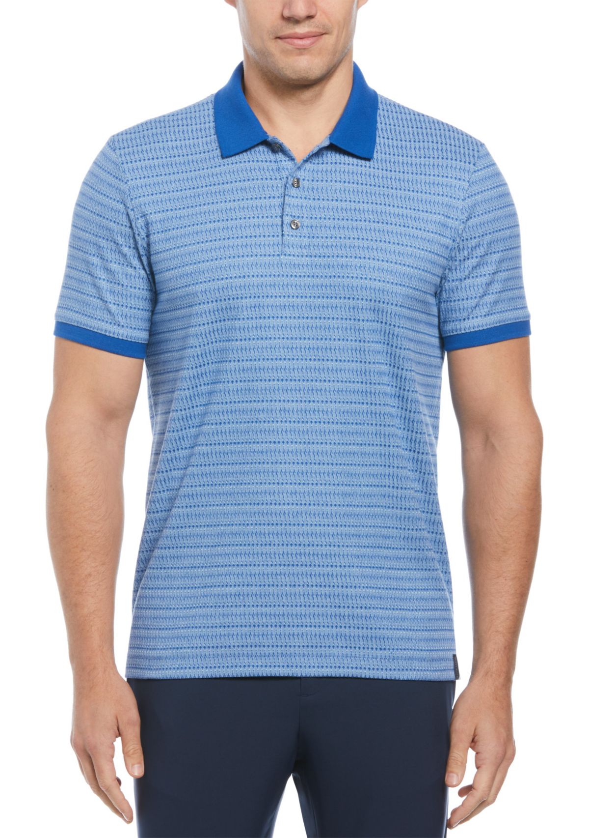 Mens Geometric Printed Ribbed Three Button Polo Shirt