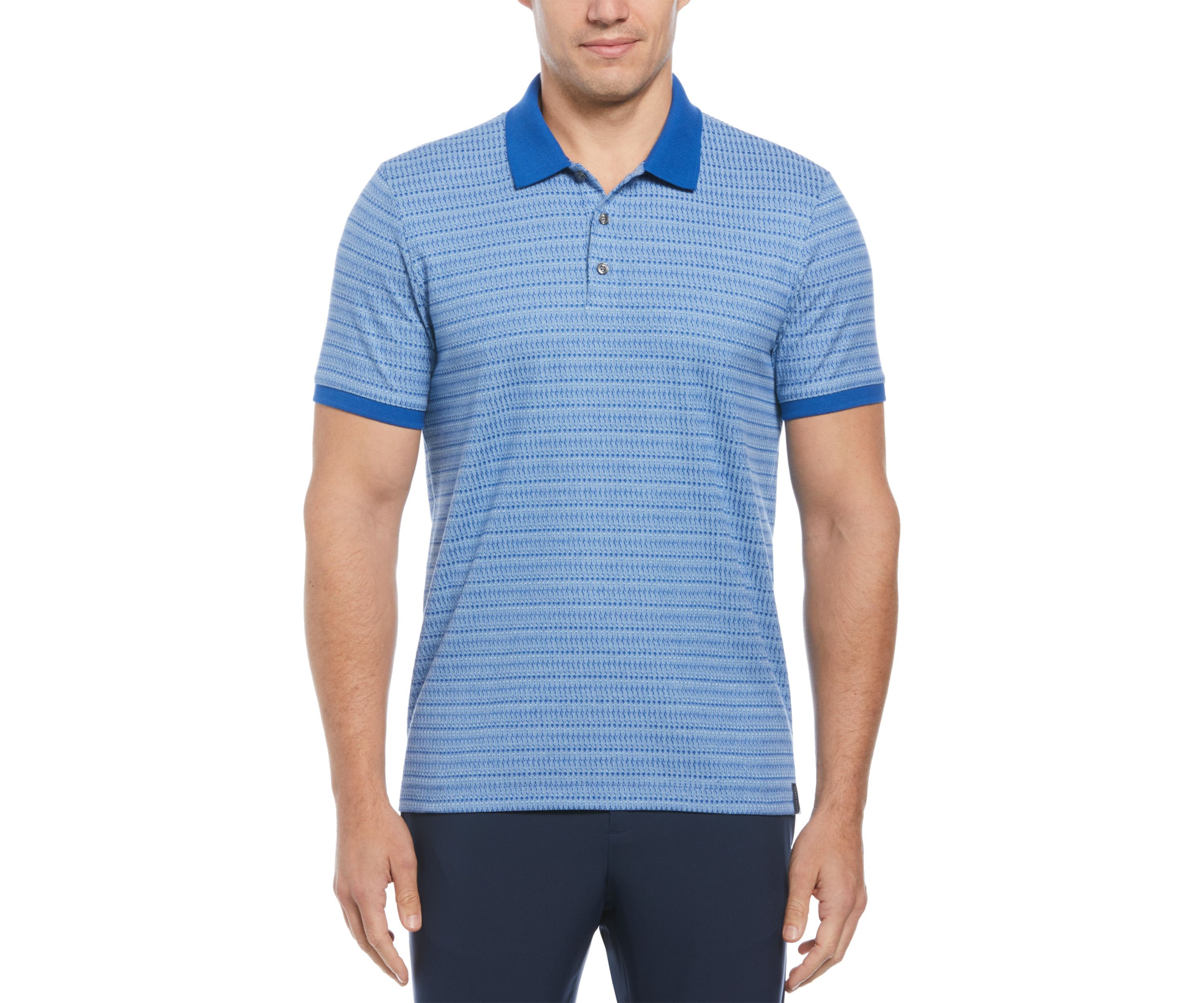 Mens Geometric Printed Ribbed Three Button Polo Shirt