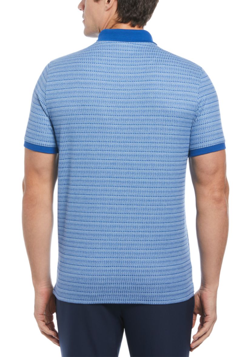 Mens Geometric Printed Ribbed Three Button Polo Shirt