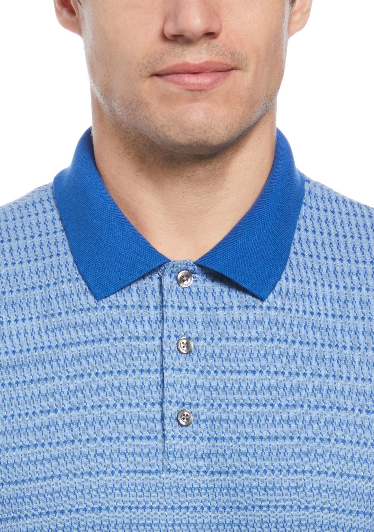 Mens Geometric Printed Ribbed Three Button Polo Shirt