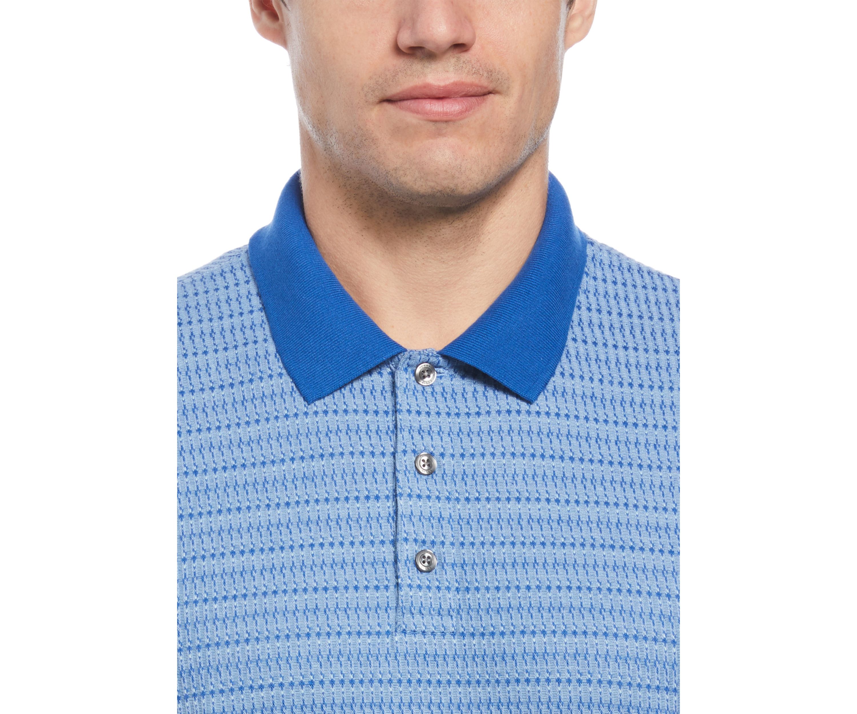 Mens Geometric Printed Ribbed Three Button Polo Shirt