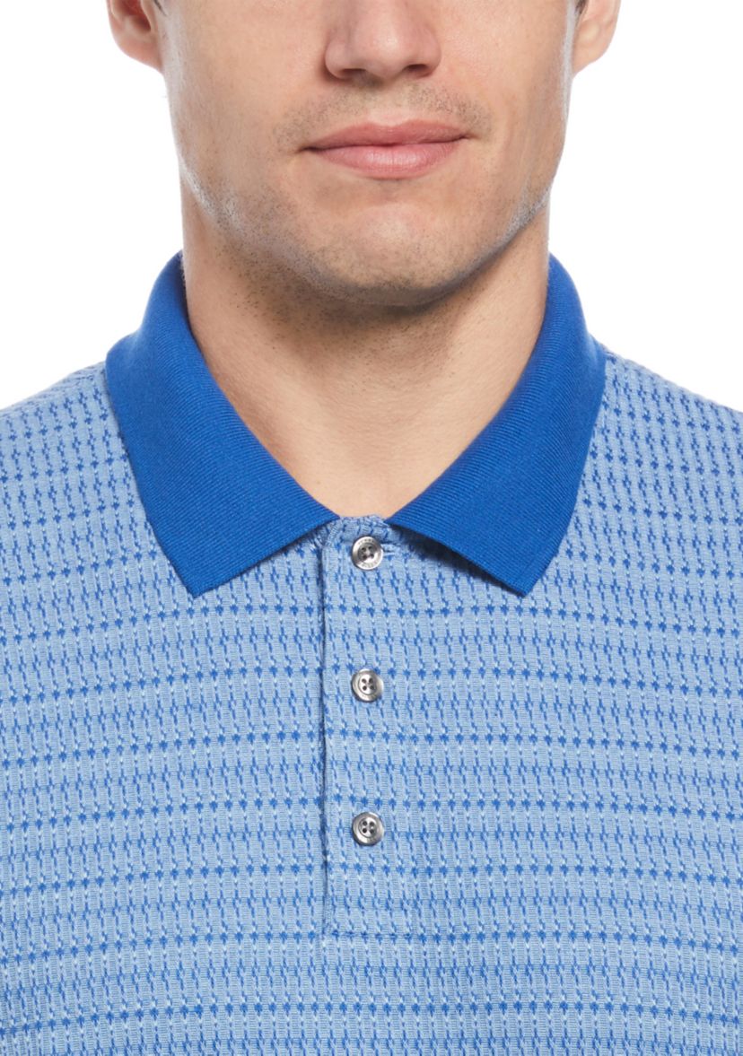 Mens Geometric Printed Ribbed Three Button Polo Shirt