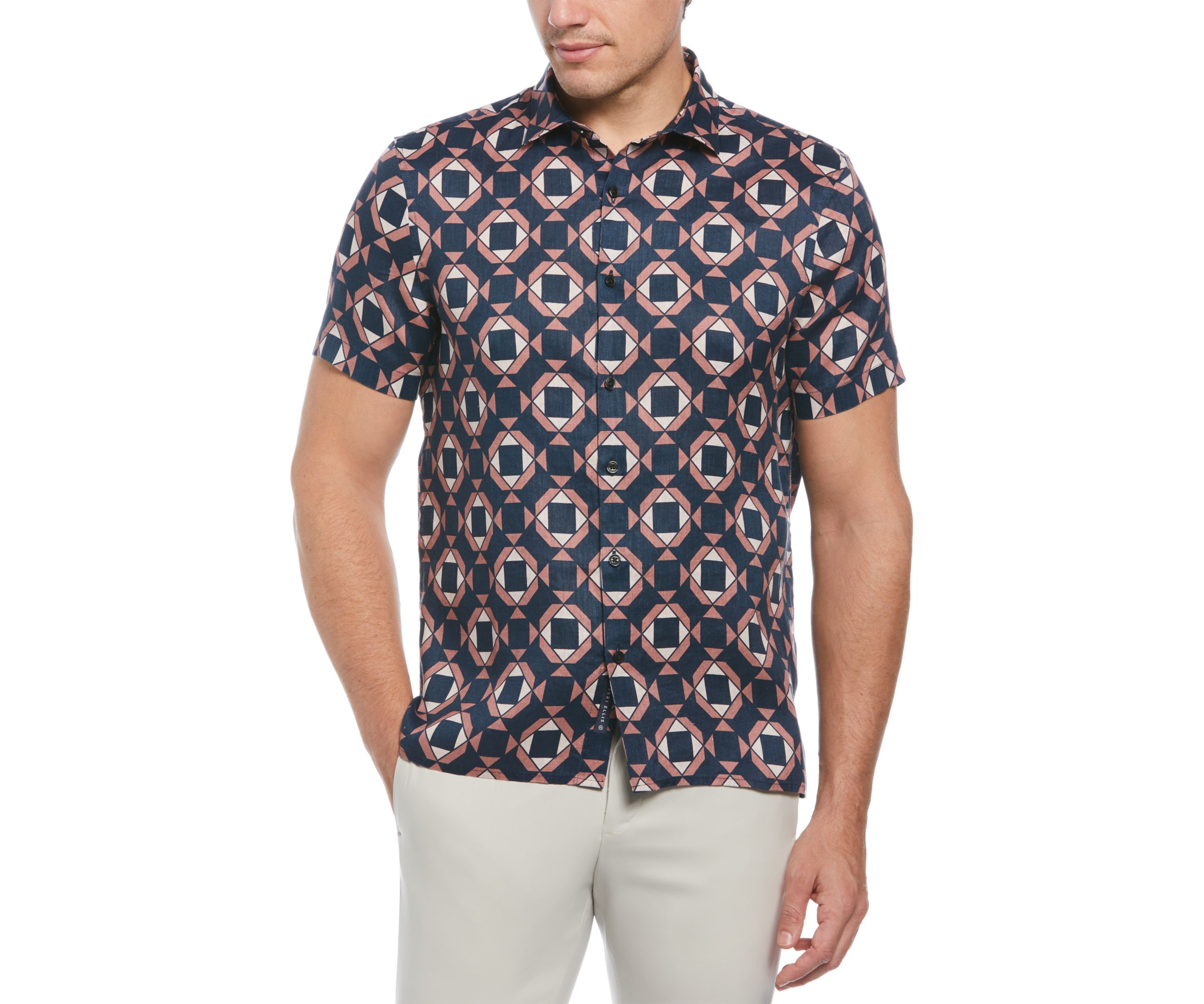 Geometric Linen Button Up Shirt 