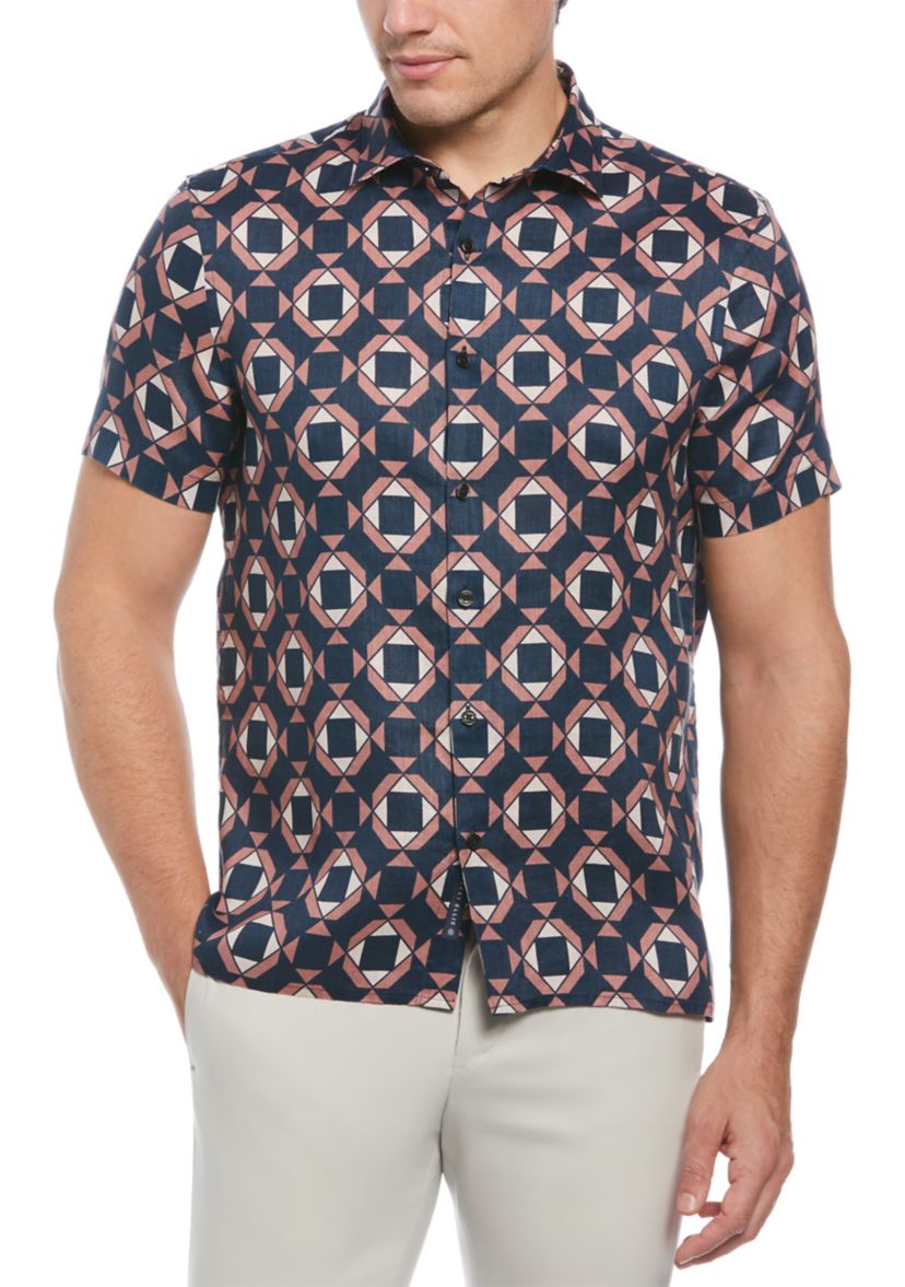 Geometric Linen Button Up Shirt 