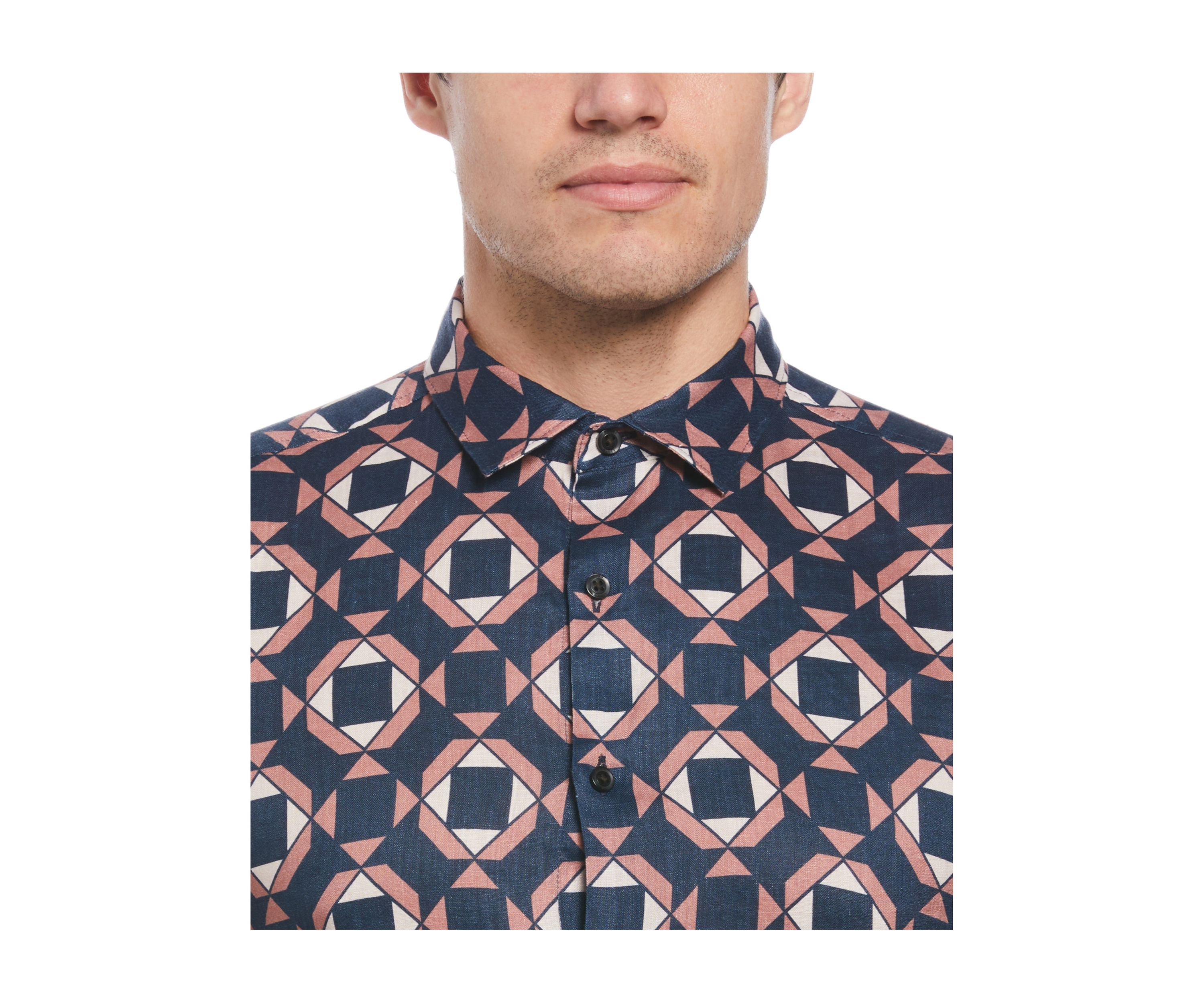Geometric Linen Button Up Shirt 