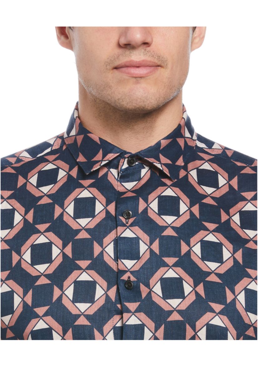 Geometric Linen Button Up Shirt 