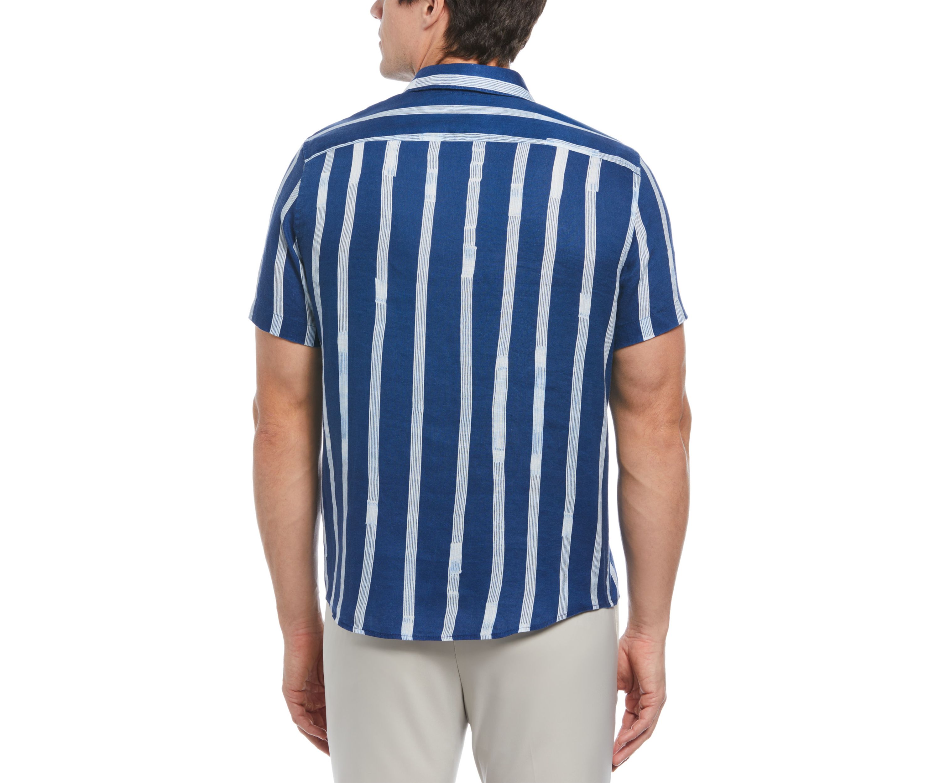Mens Striped Linen Blend Button Down Shirt