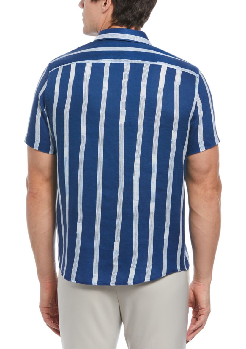 Mens Striped Linen Blend Button Down Shirt